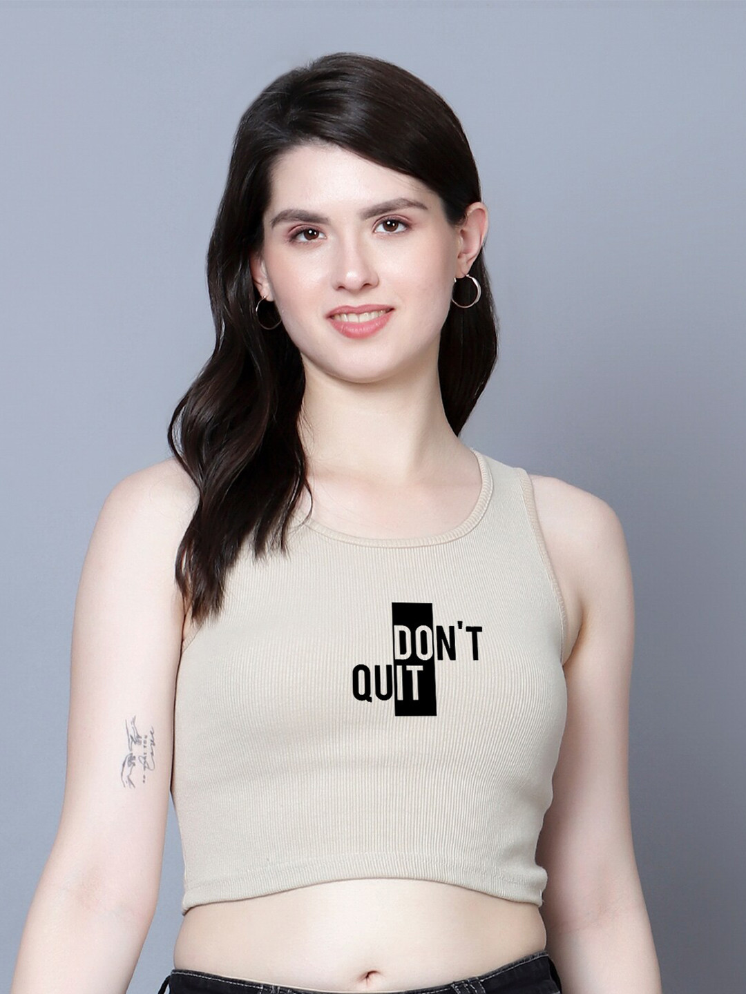 

Fashion And Youth Print Crop Top, Beige