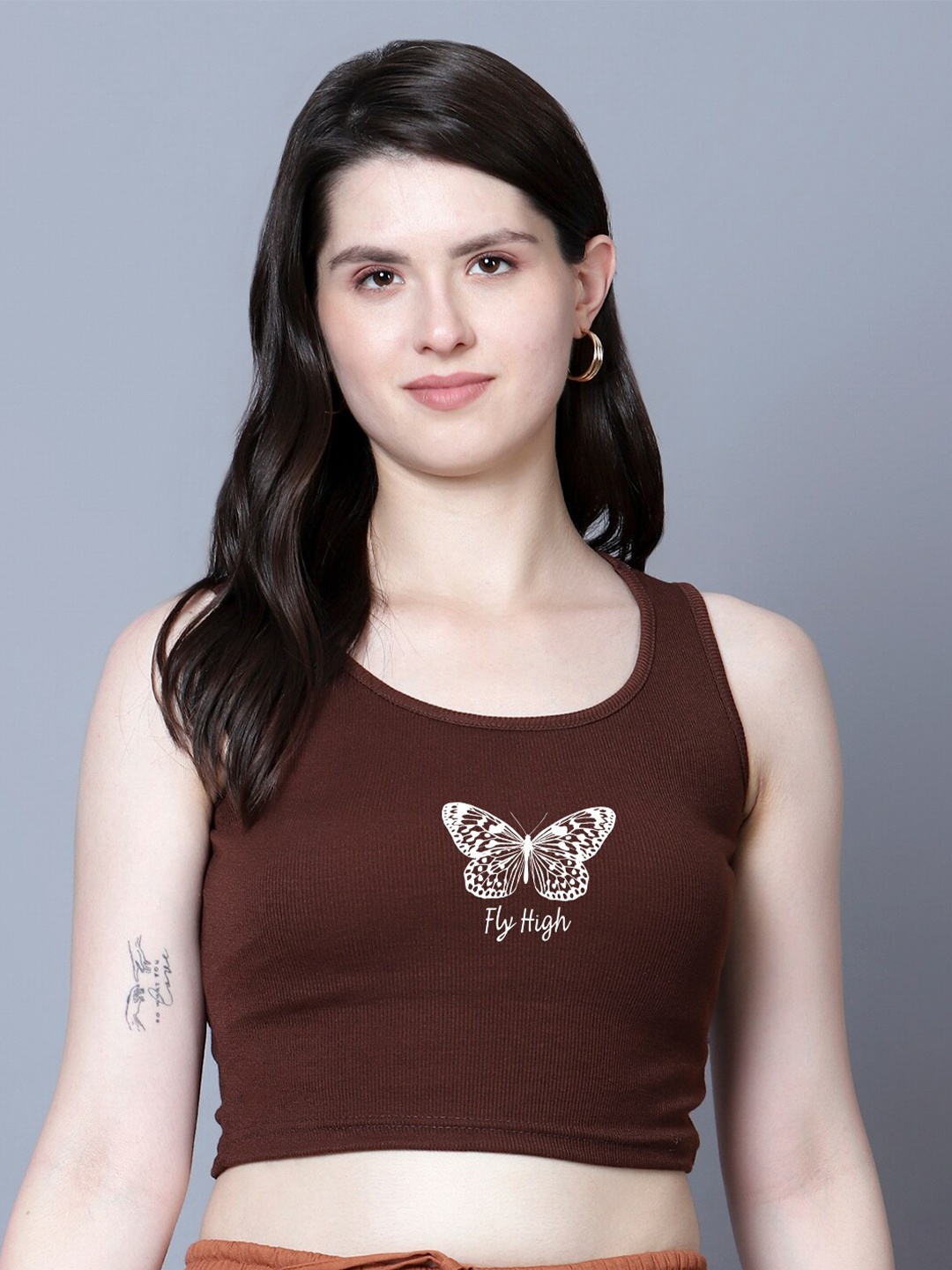 

Fashion And Youth Crop Top, Coffee brown