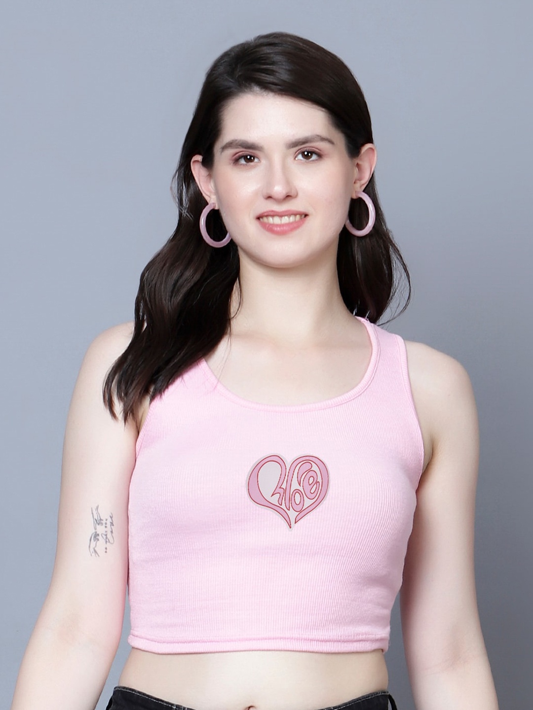 

Fashion And Youth Print Crop Top, Pink