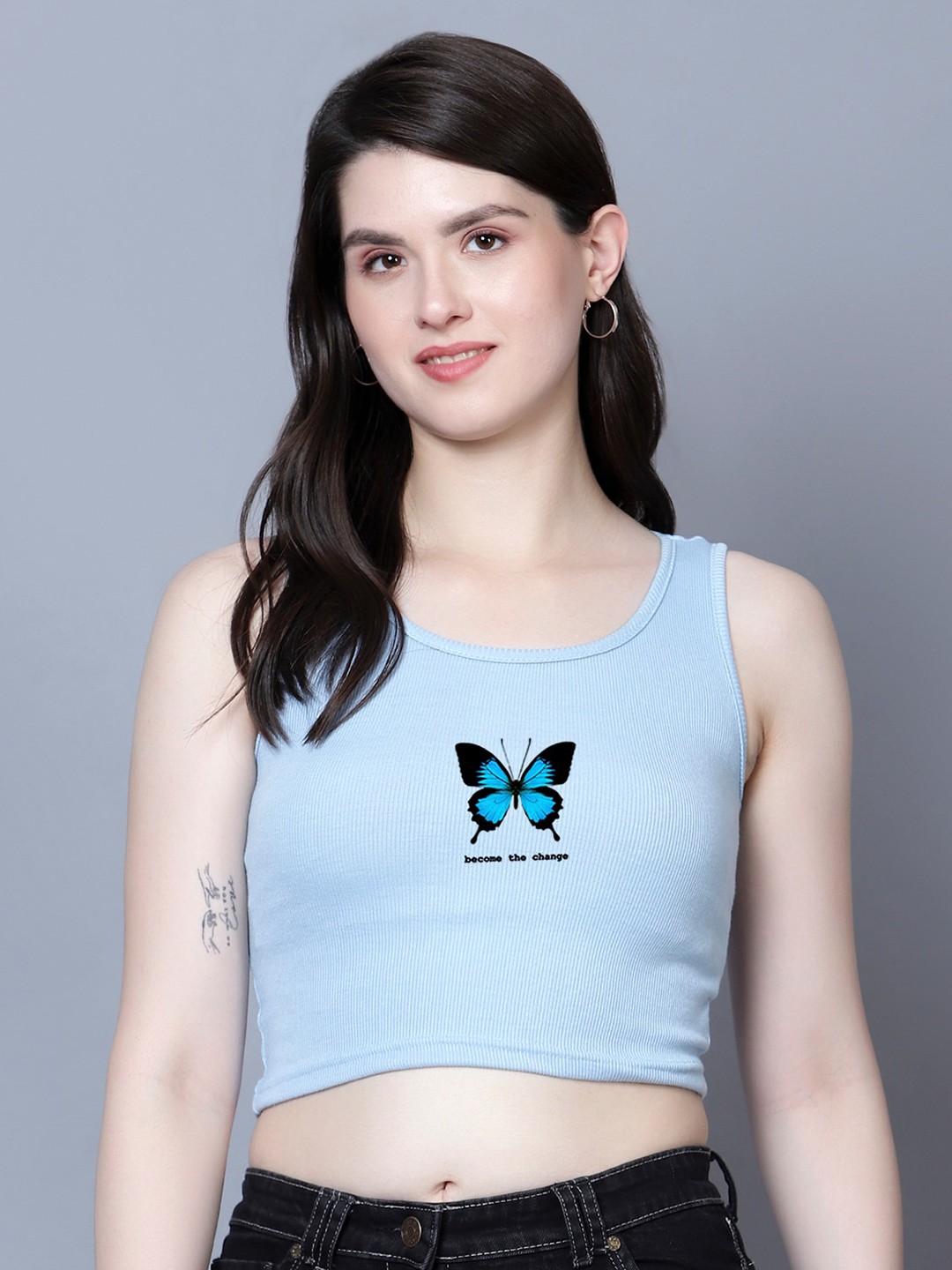 

Fashion And Youth Print Crop Top, Turquoise blue
