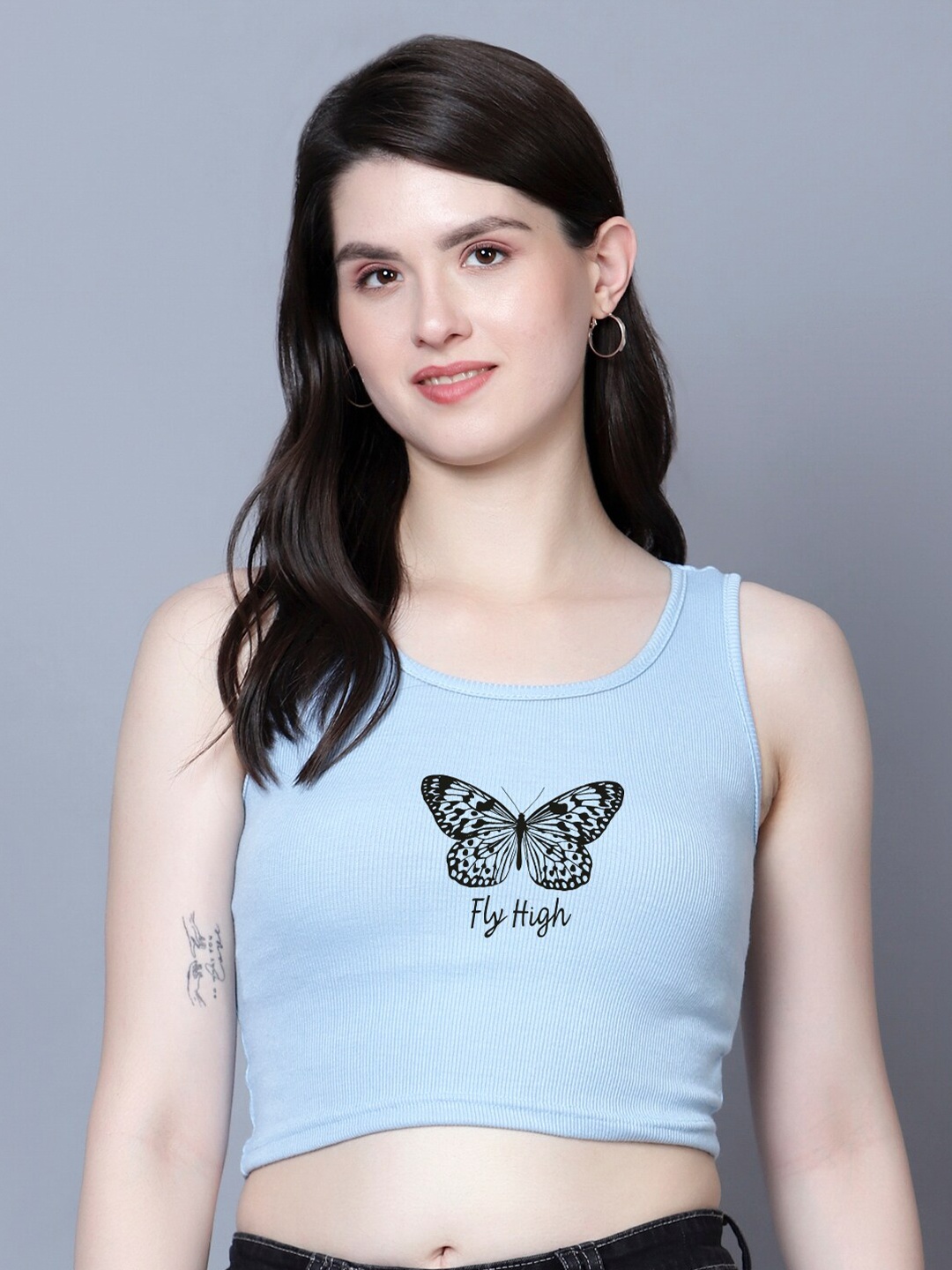 

Fashion And Youth Print Crop Top, Turquoise blue