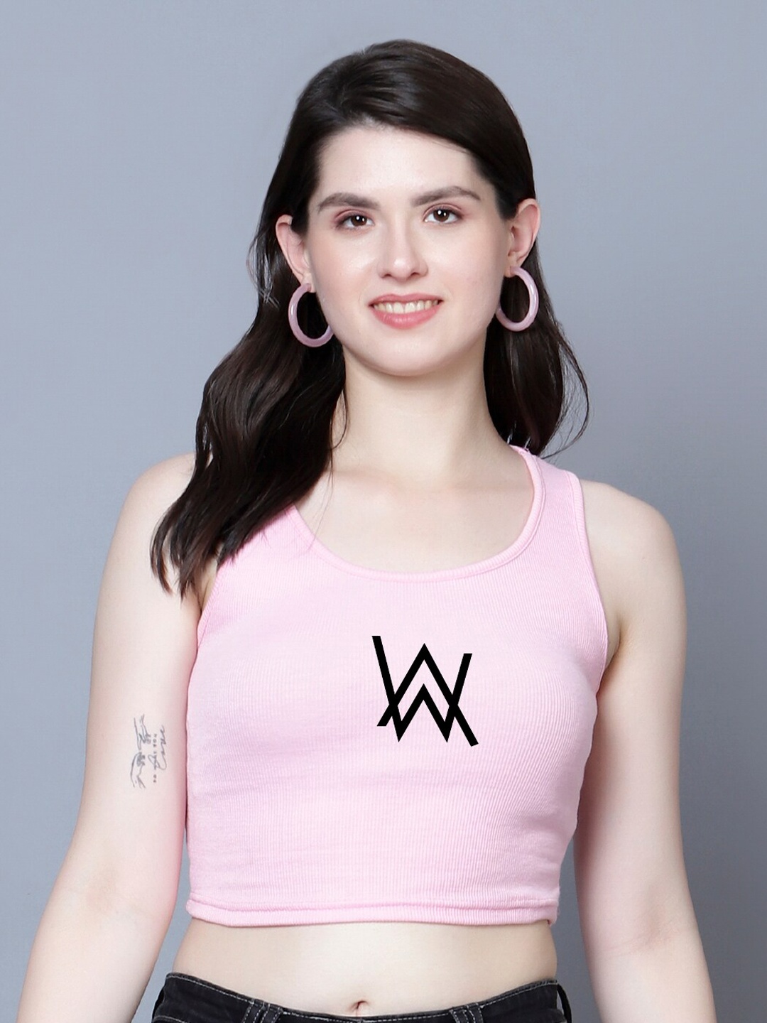 

Fashion And Youth Print Crop Top, Pink