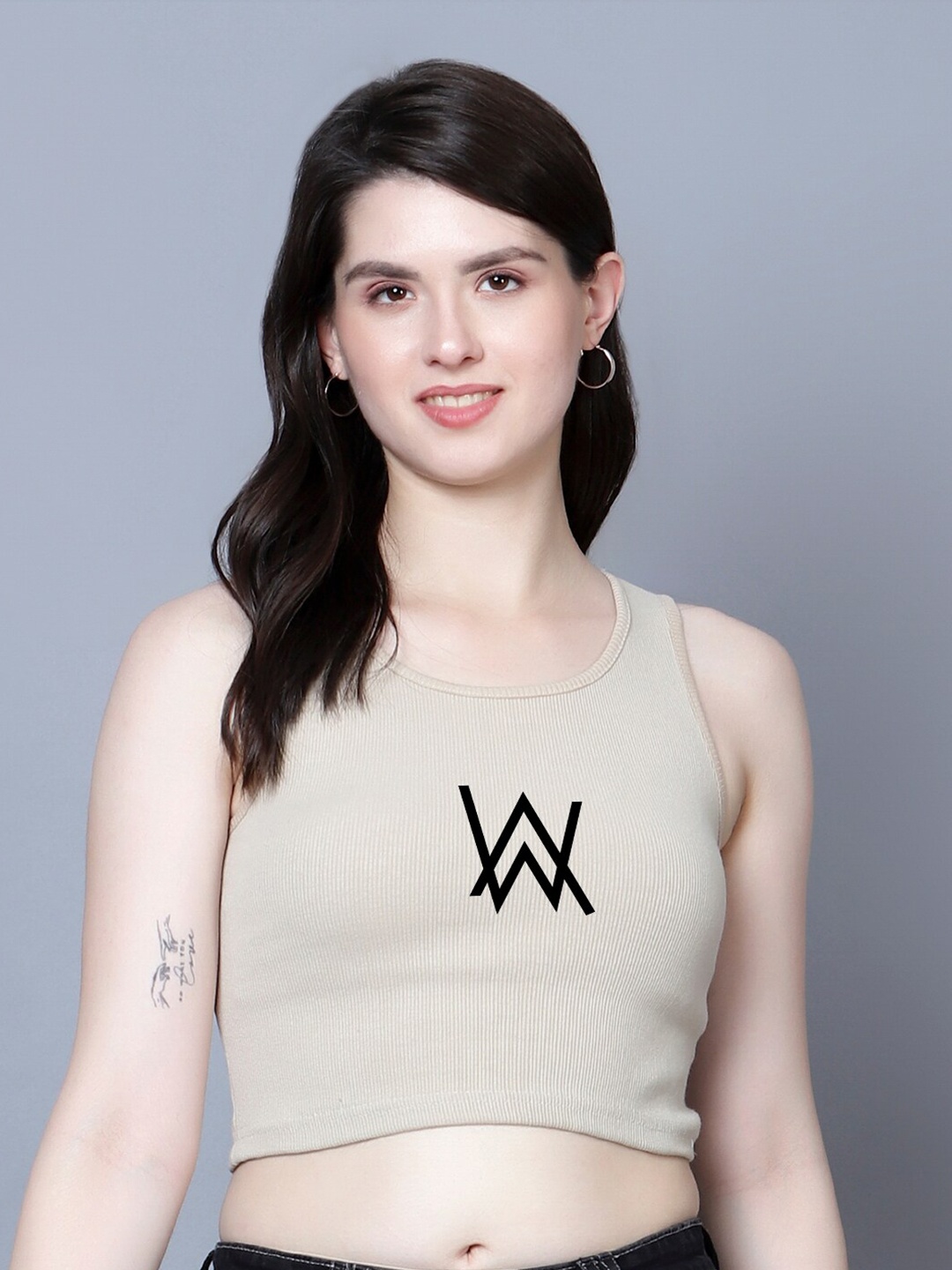 

Fashion And Youth Print Crop Top, Beige