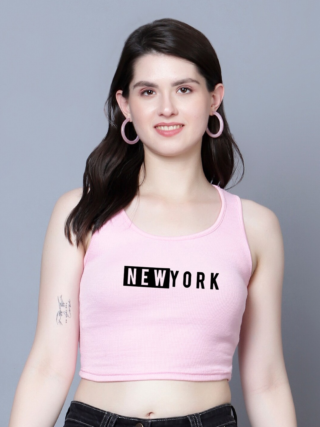 

Fashion And Youth Print Crop Top, Pink