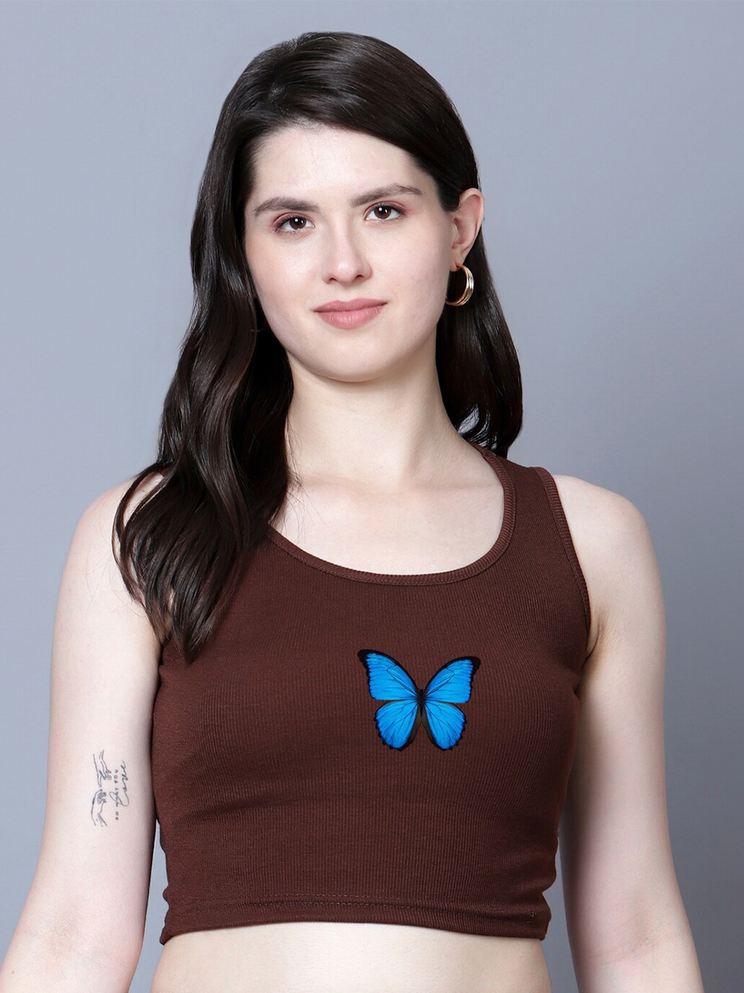 

Fashion And Youth Crop Top, Coffee brown