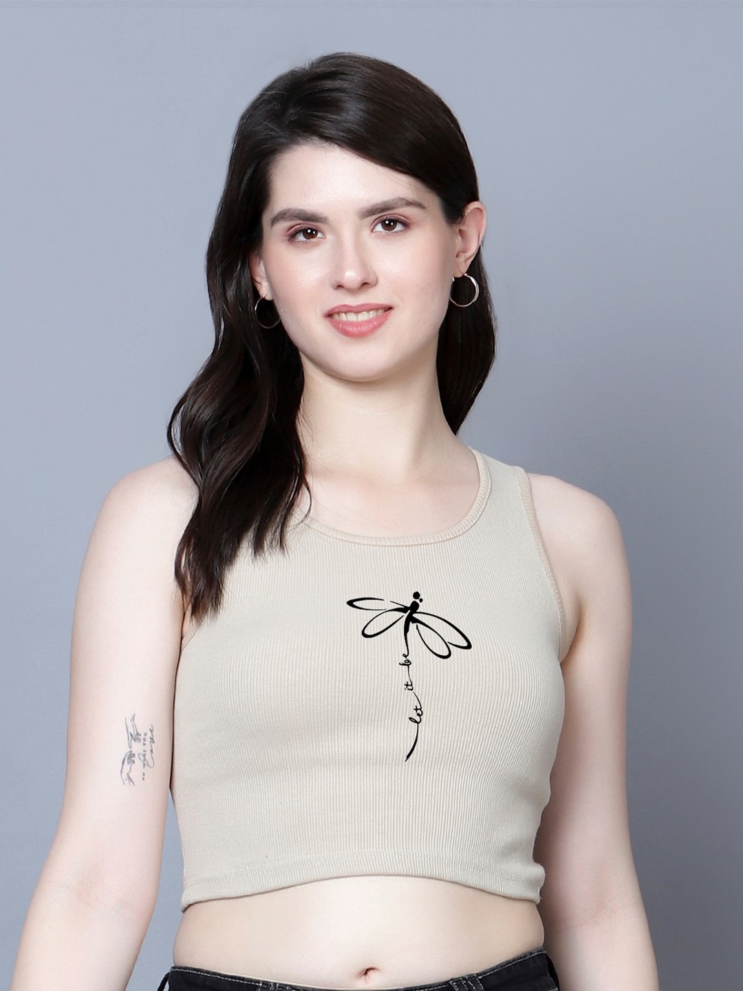 

Fashion And Youth Print Crop Top, Beige