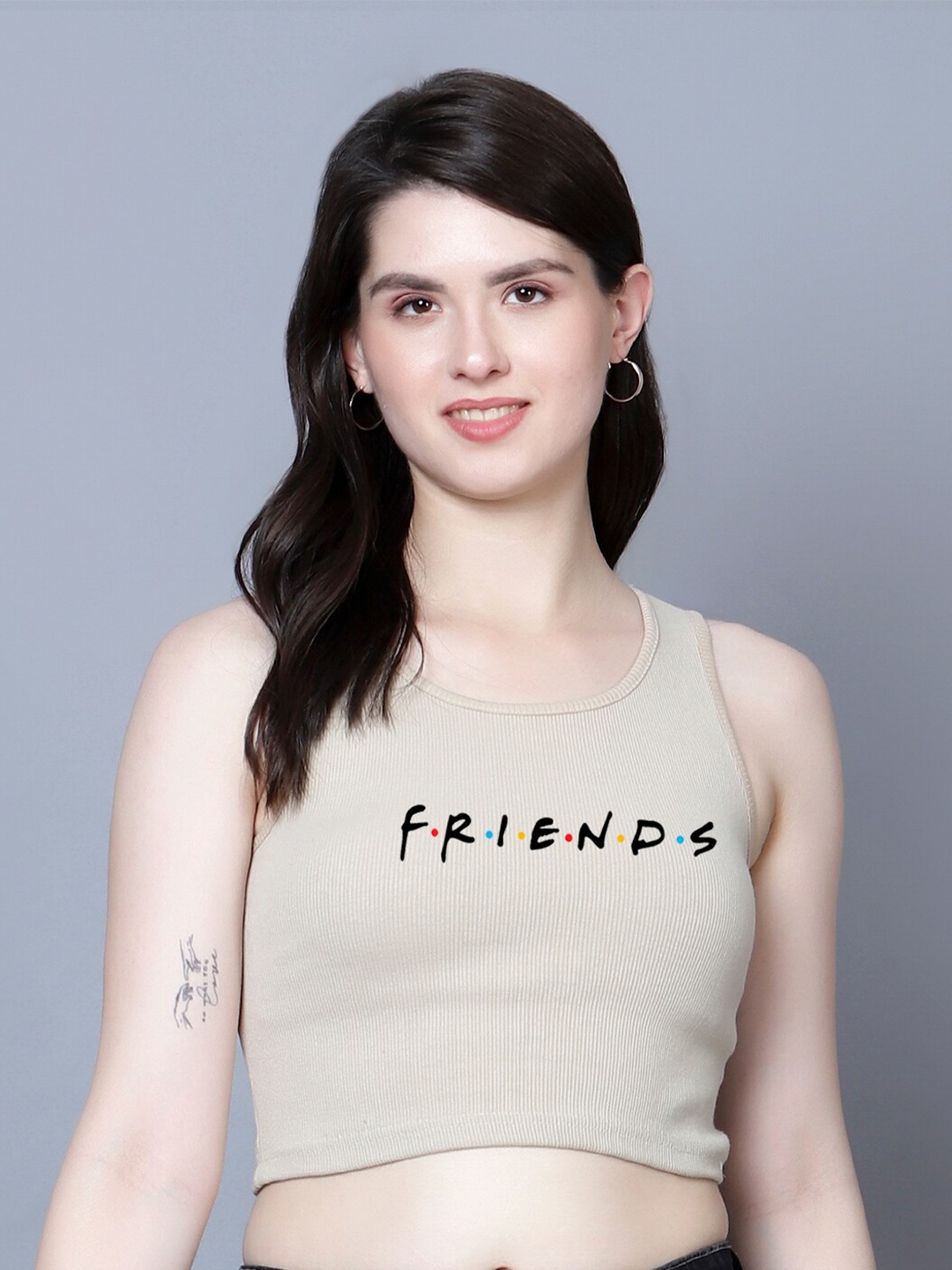 

Fashion And Youth Print Crop Top, Beige