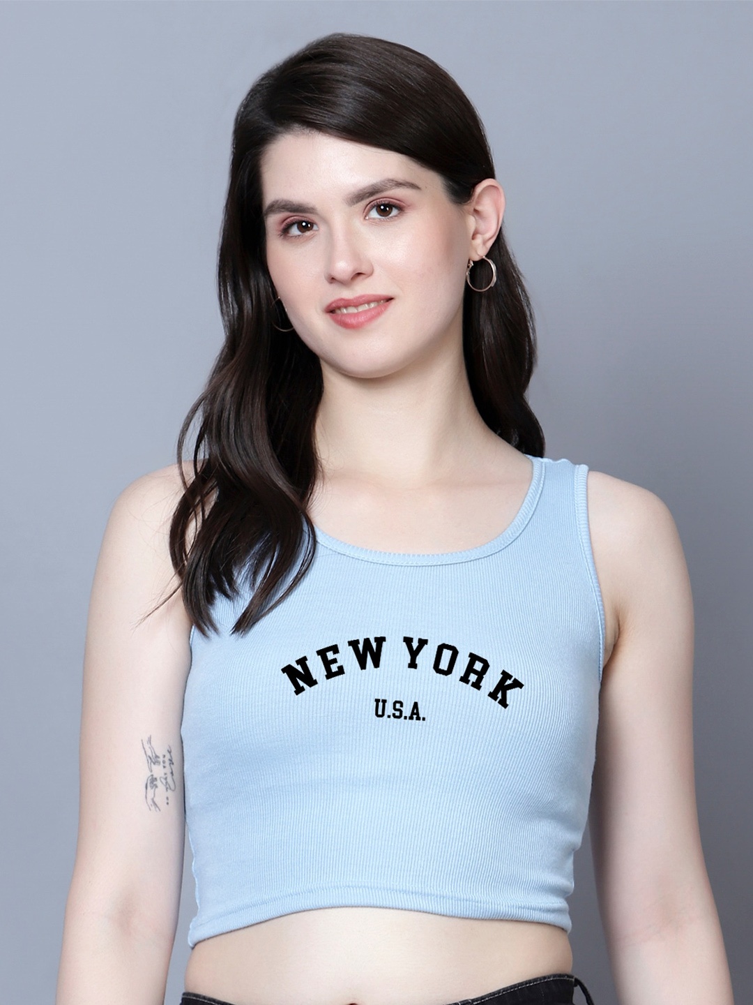

Fashion And Youth Print Crop Top, Turquoise blue