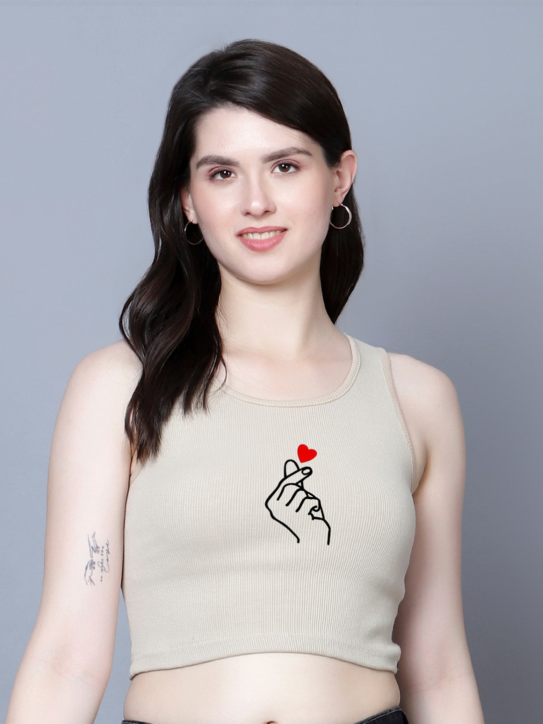 

Fashion And Youth Print Crop Top, Beige