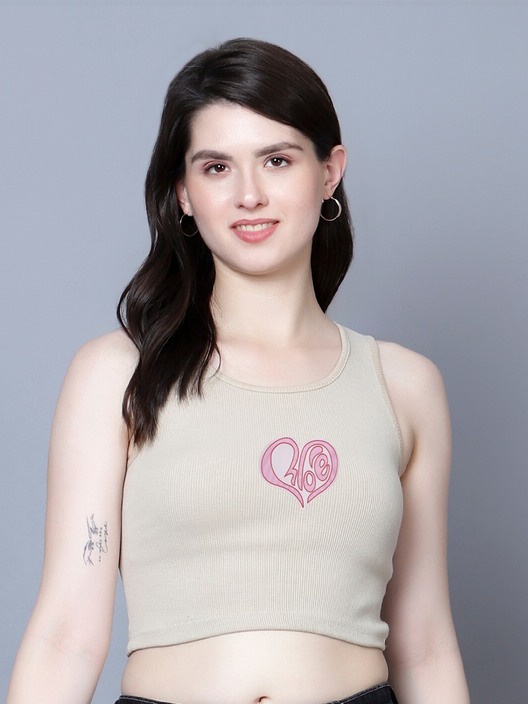 

Fashion And Youth Print Crop Top, Beige