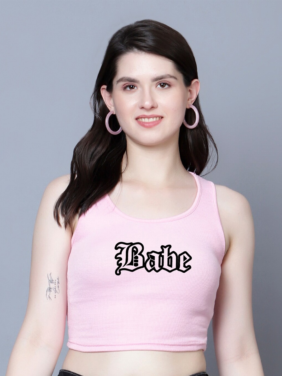 

Fashion And Youth Print Crop Top, Pink
