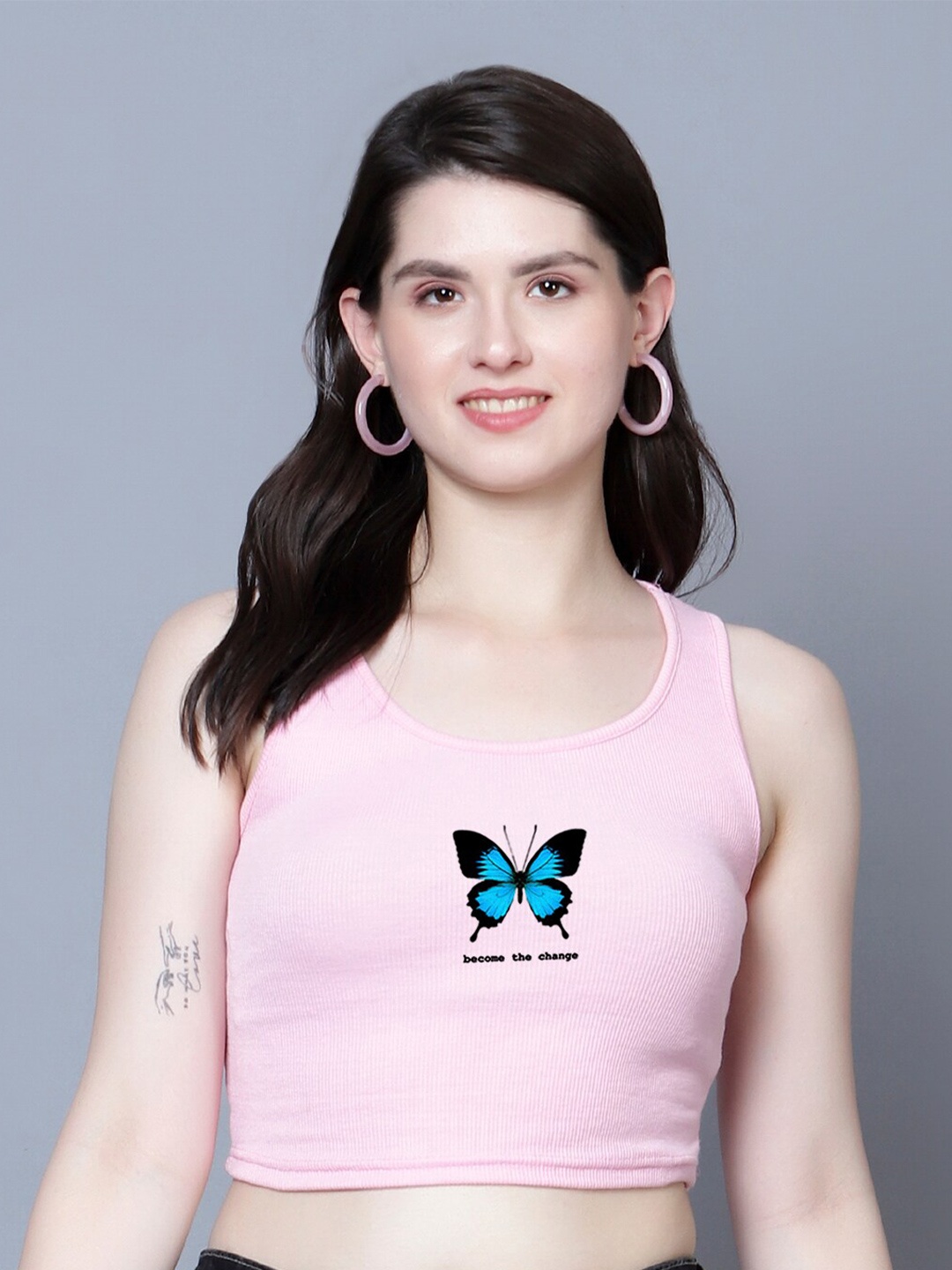 

Fashion And Youth Print Crop Top, Pink