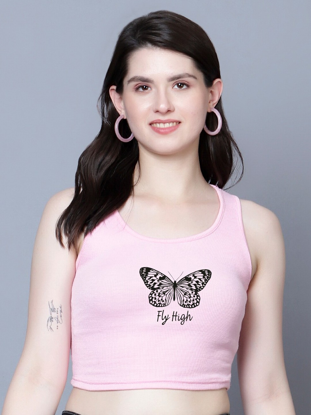 

Fashion And Youth Print Crop Top, Pink