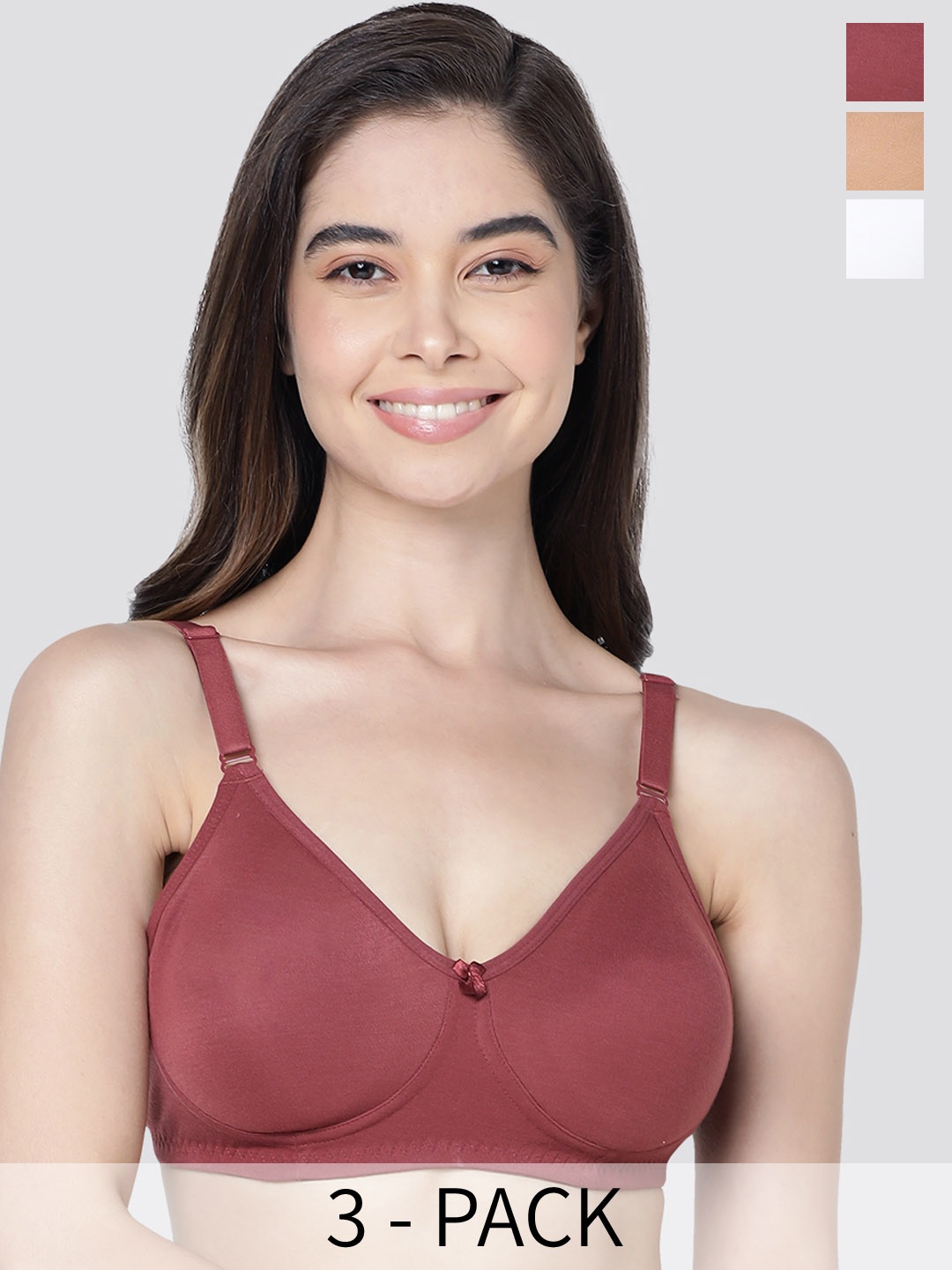 

Kalyani Evlyn Pack of 3 Double Layered Cups Seamless Bra WHT-CML-WNE, White