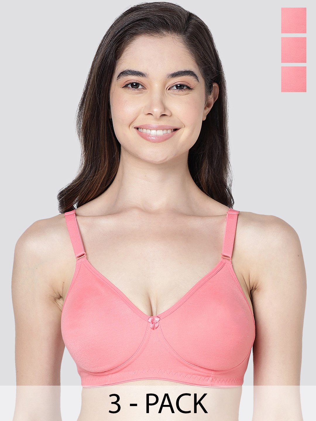 

Kalyani Evlyn Pack of 3 Double Layered Cups Seamless Bra CRL-CRL-CRL, Coral