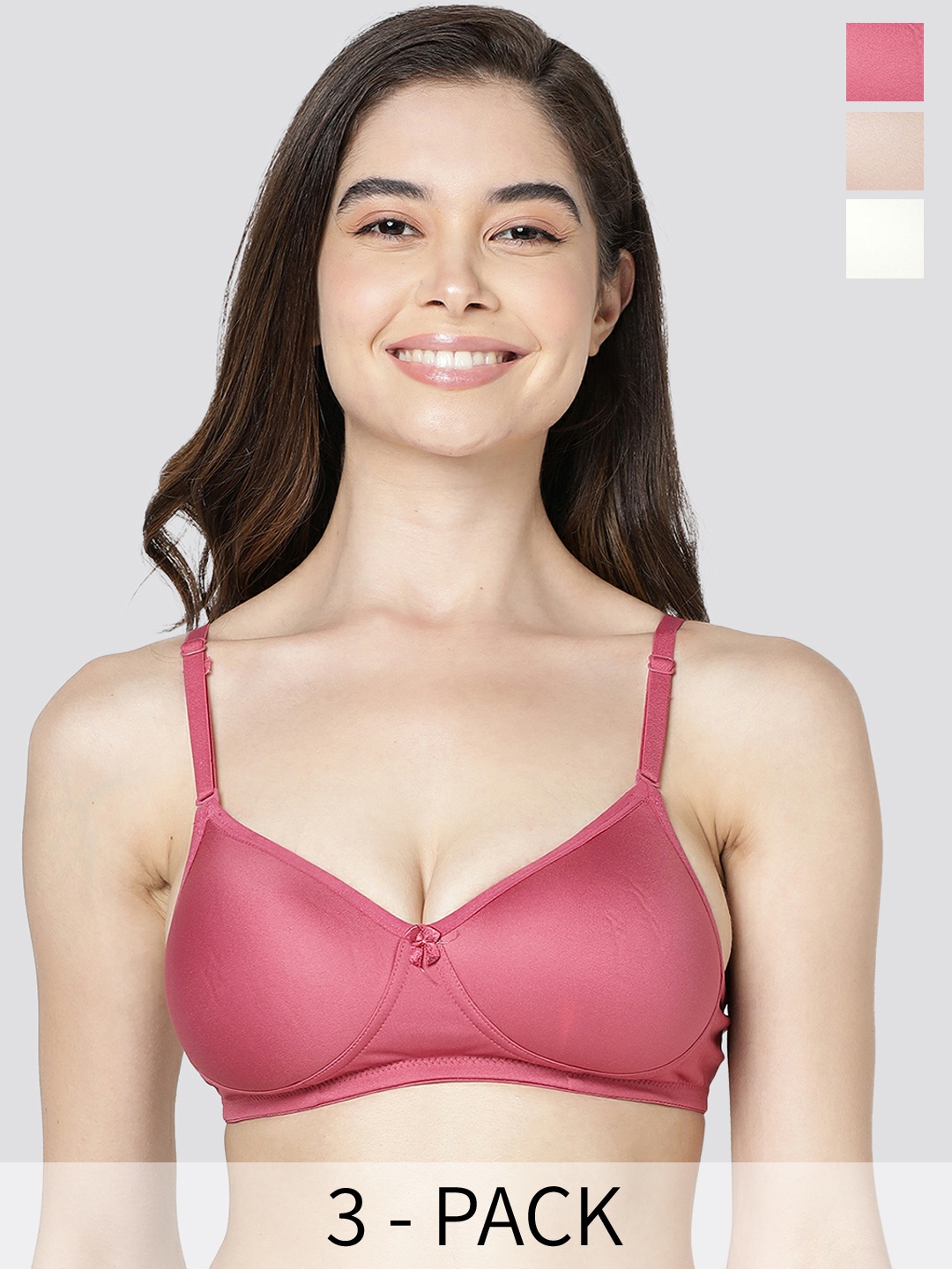 

Kalyani Maria Pack of 3 Lightly Padded Seamless T-Shirt Bra FWN-DRST-SKN, Cream