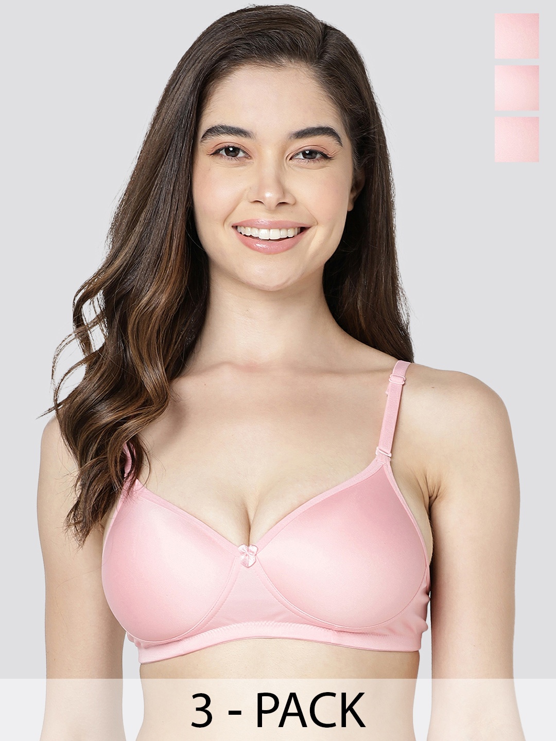 

Kalyani Maria Pack of 3 Lightly Padded Seamless T-Shirt Bra DPNK-DPNK-DPNK, Pink