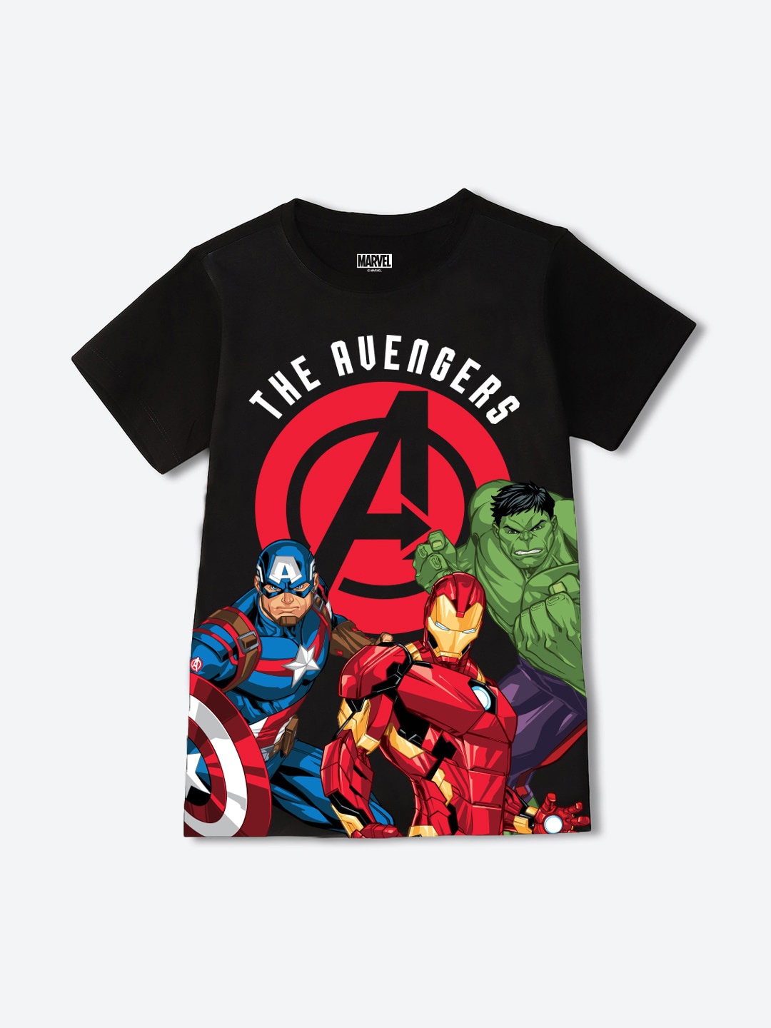 

YK Marvel Boys Avengers Printed Applique T-shirt, Black