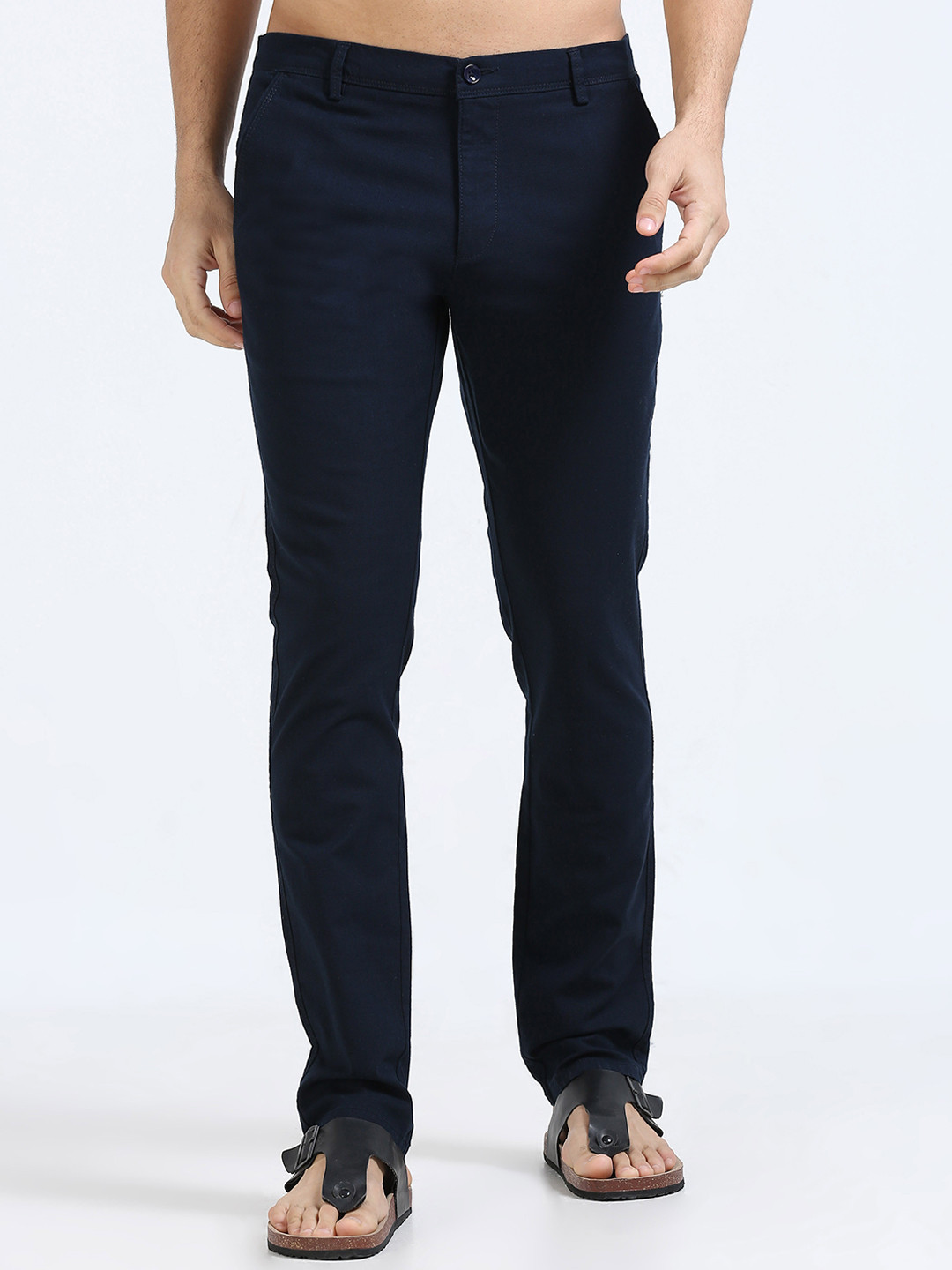 

FLY 69 Men Comfort Skinny Fit Linen Chinos Trousers, Navy blue