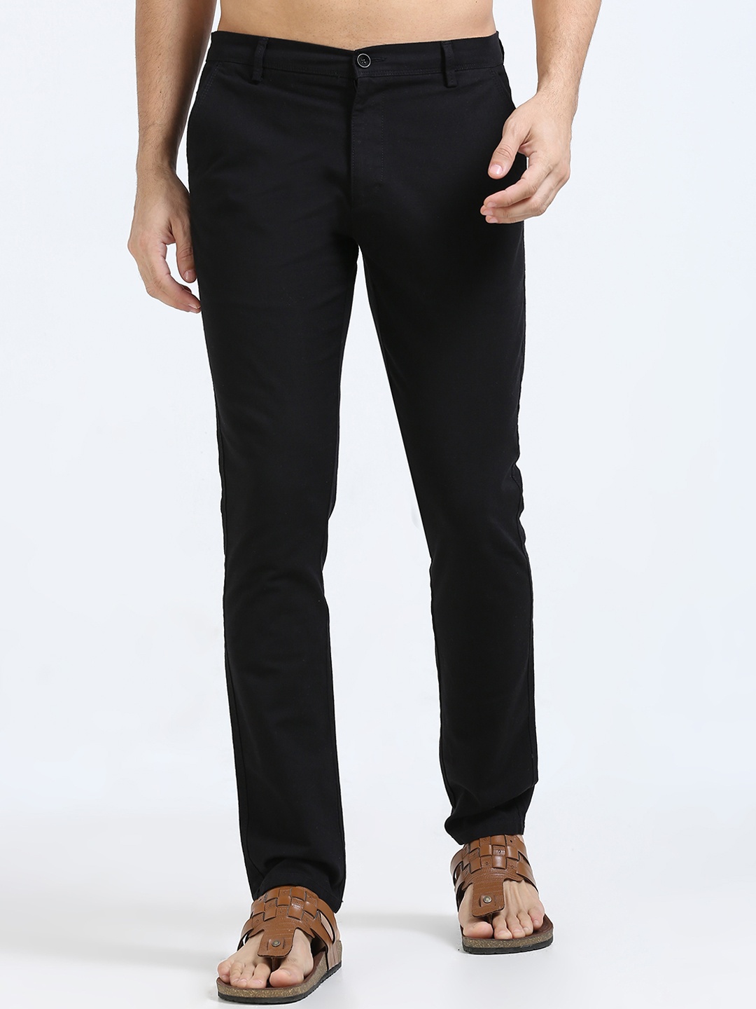 

FLY 69 Men Linen Comfort Skinny Fit Chinos Trousers, Black