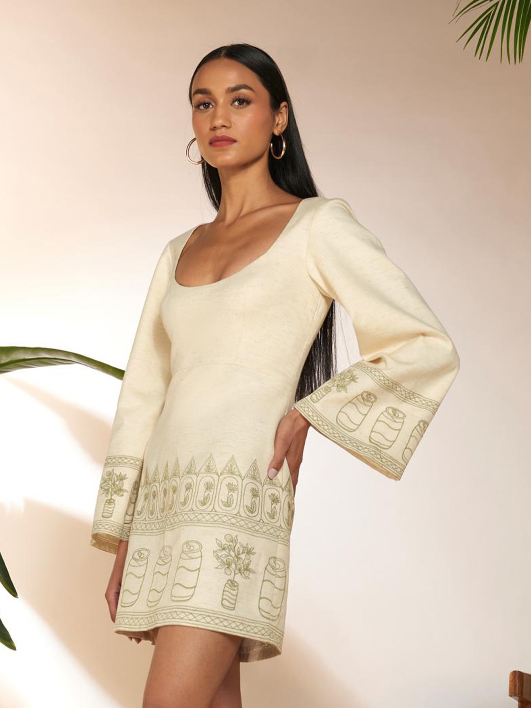 

Masaba Women A-Line Bell Sleeves Dress, White