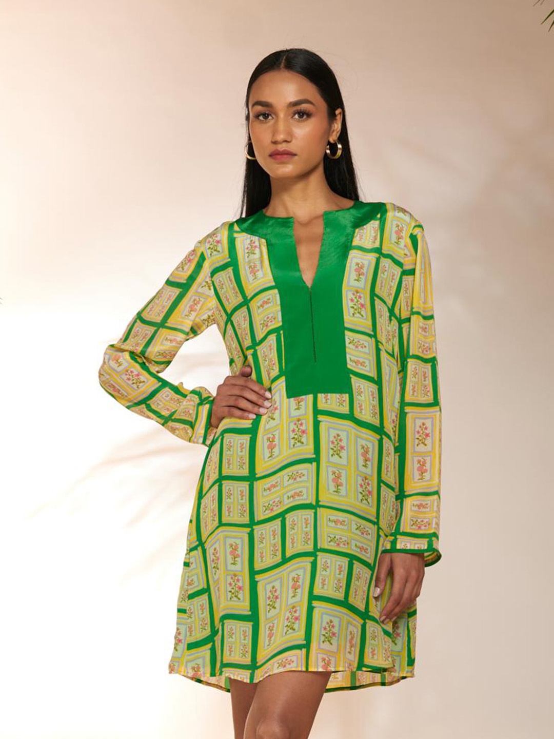 

Masaba Women Printed Crepe A-Line Dress, Green