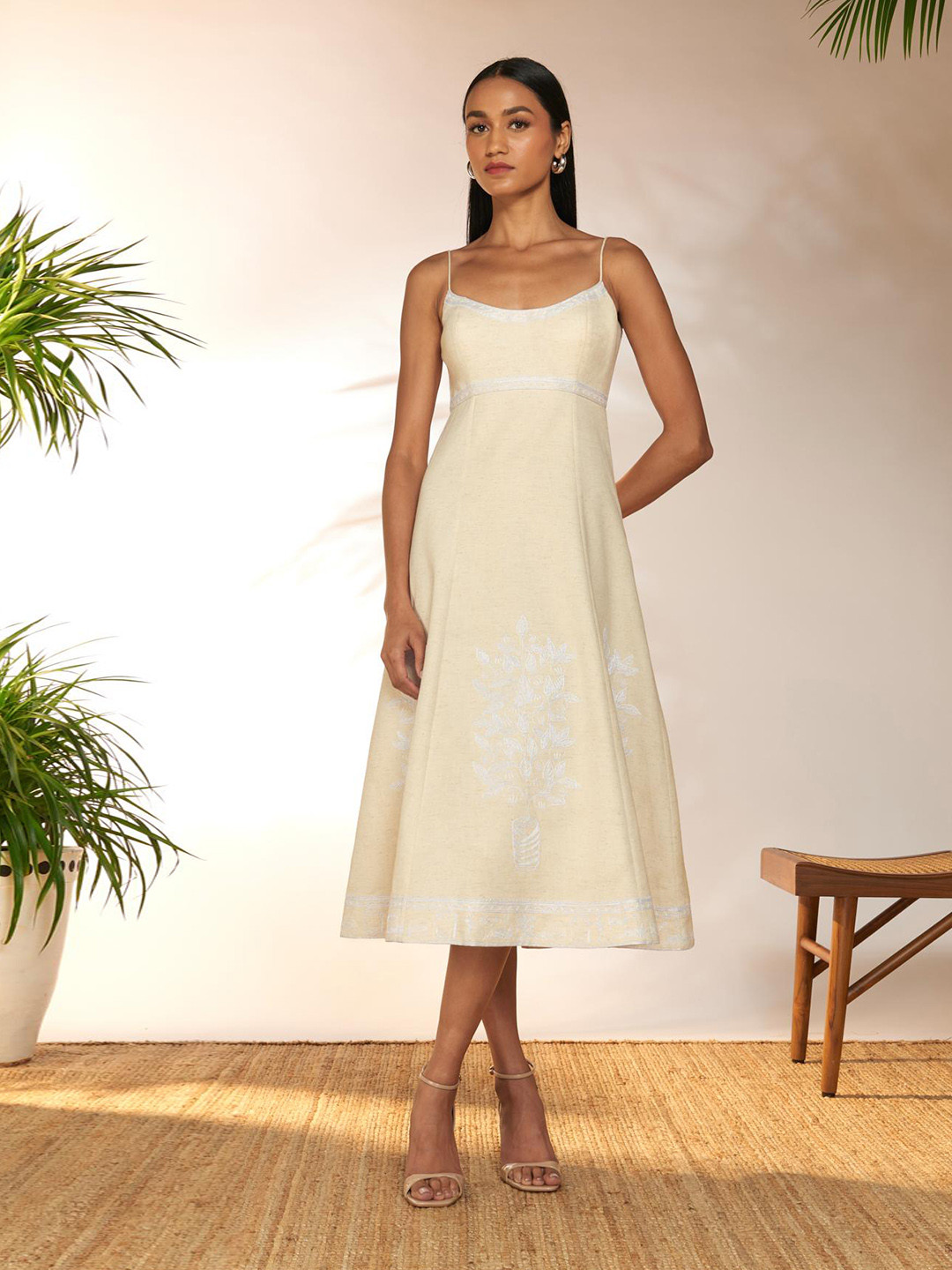 

Masaba Women Floral Print A-Line Midi Dress, White