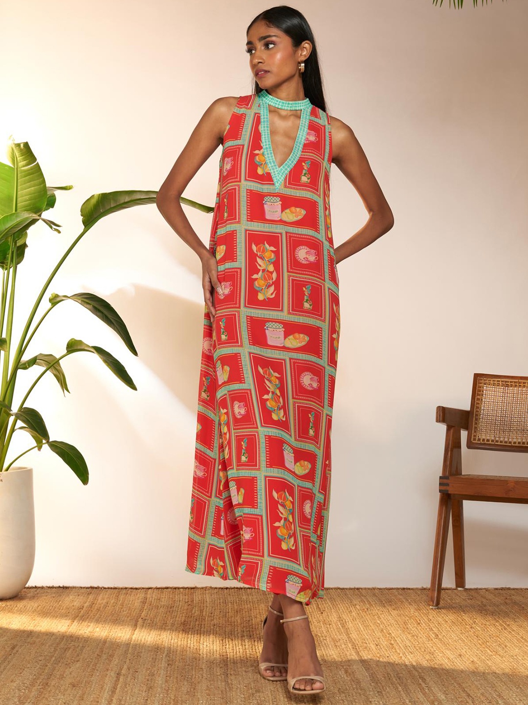 

Masaba Women Georgette Sleeveless Maxi Dress, Red