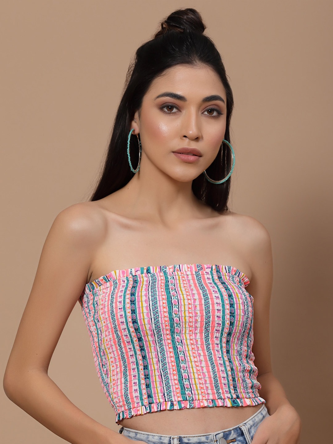 

HOUSE OF KKARMA Print Crepe Tube Crop Top, Multi