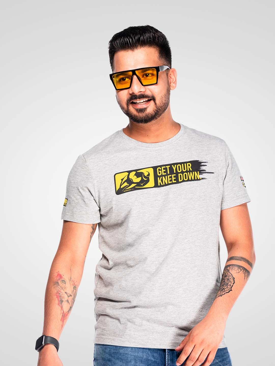 

WANDERLOOMS Men Typography Applique T-shirt, Grey