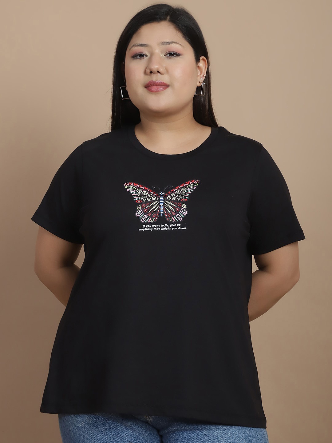 

Rute Women Typography Printed T-shirt, Black