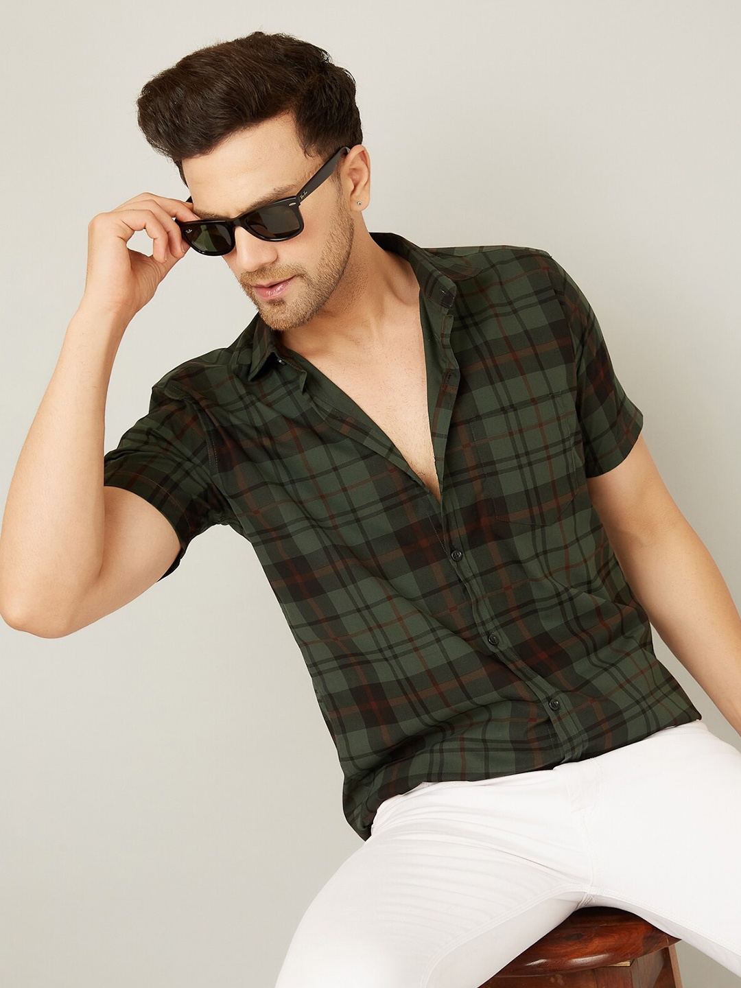 

LOUIS MONARCH Men Comfort Tartan Checks Opaque Checked Formal Shirt, Green