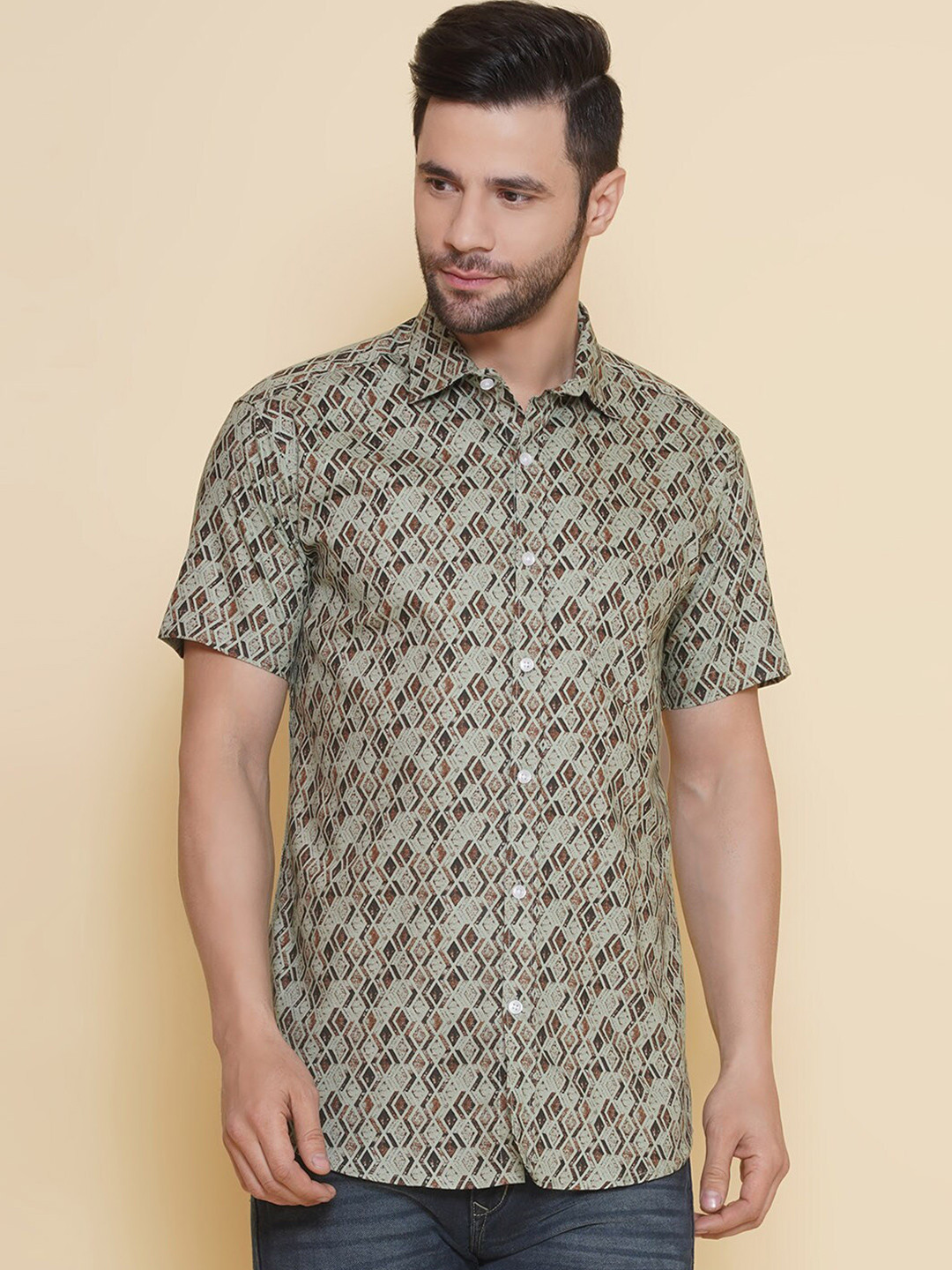 

LOUIS MONARCH Men Comfort Opaque Printed Formal Shirt, Green