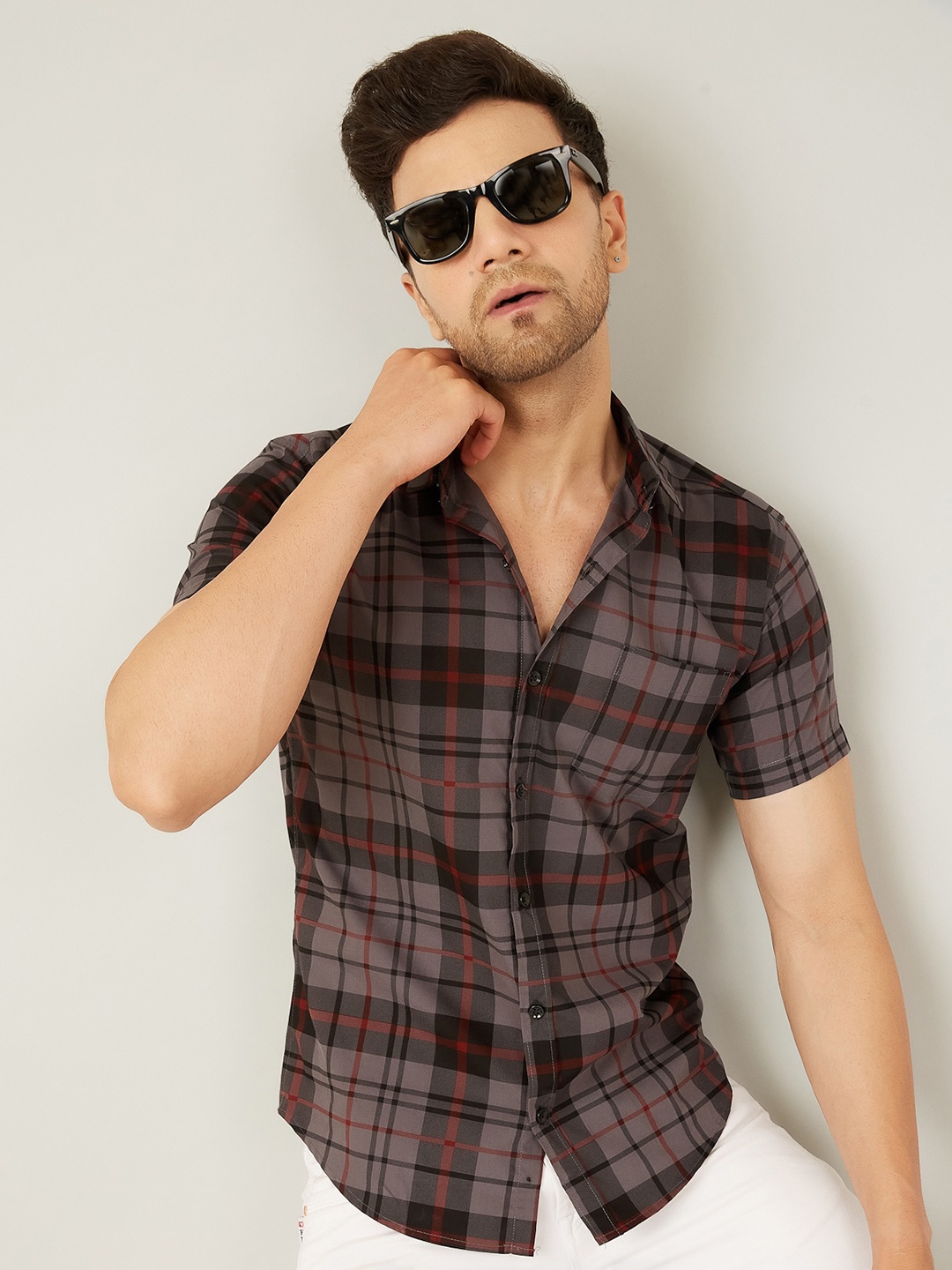 

LOUIS MONARCH Men Comfort Tartan Checks Opaque Checked Formal Shirt, Grey