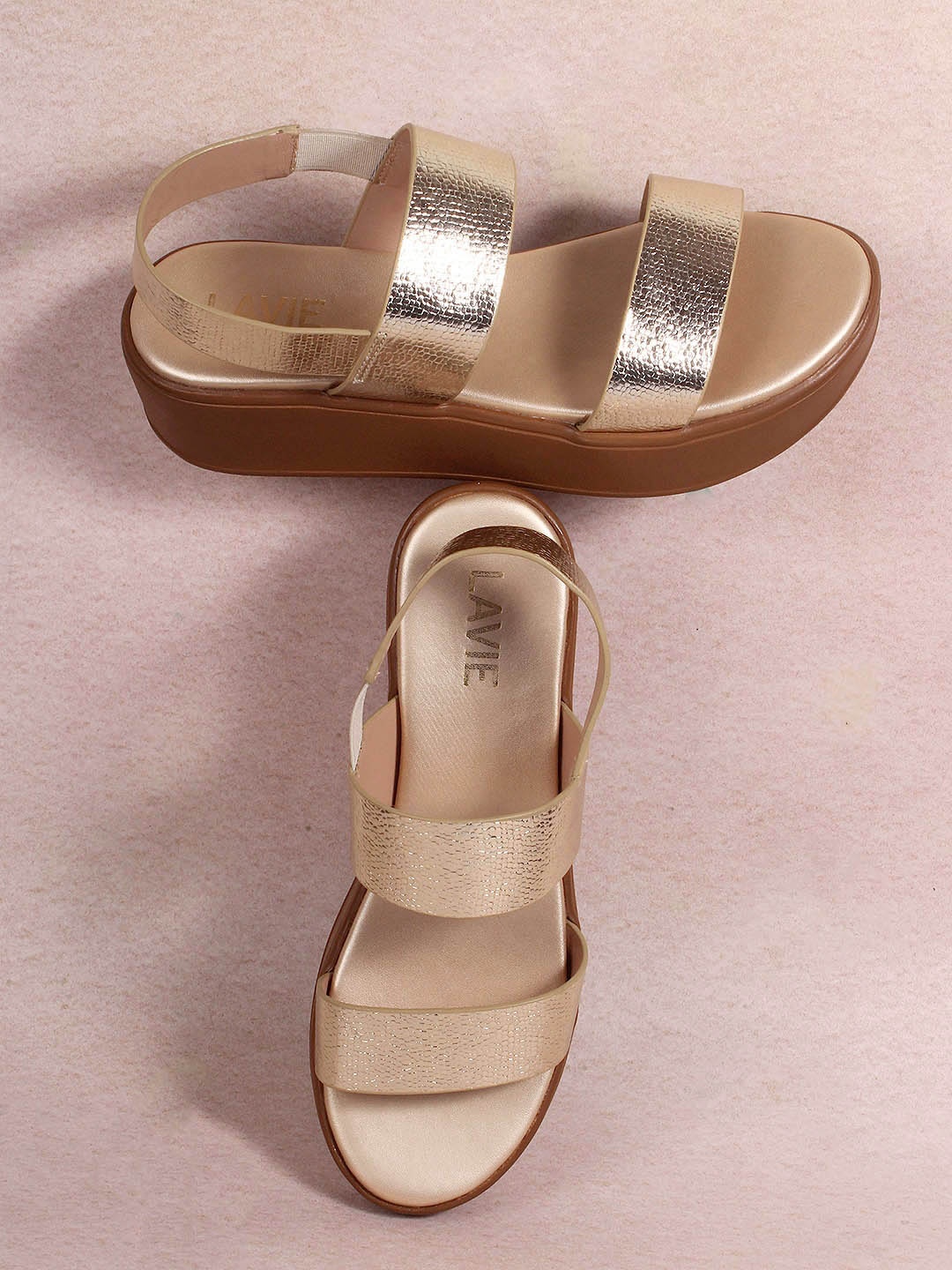 

Lavie Women Round Toe Flatform Sandal Heels, Gold