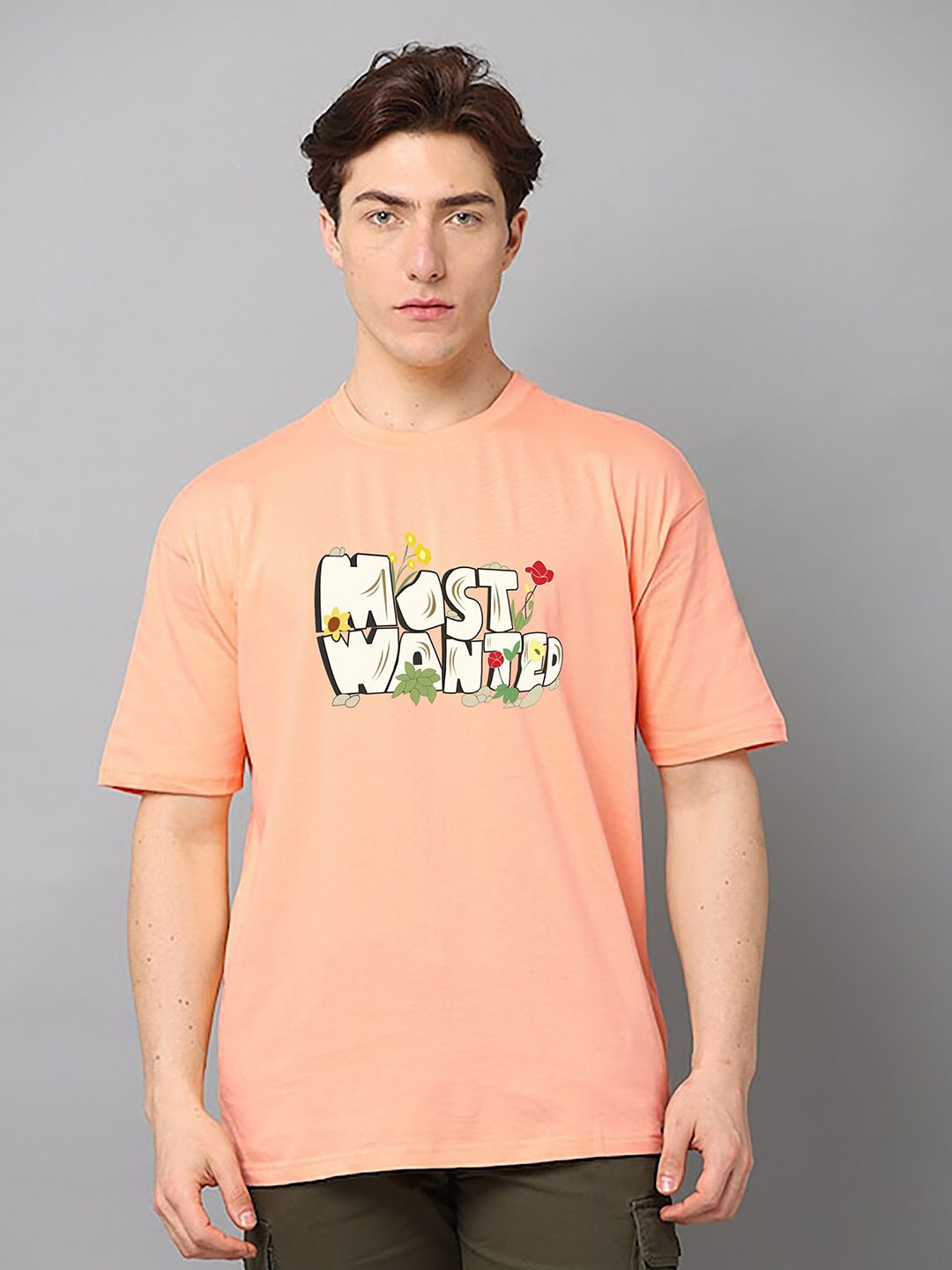 

MISCHIEF MONKEY Men Typography Printed Applique T-shirt, Peach