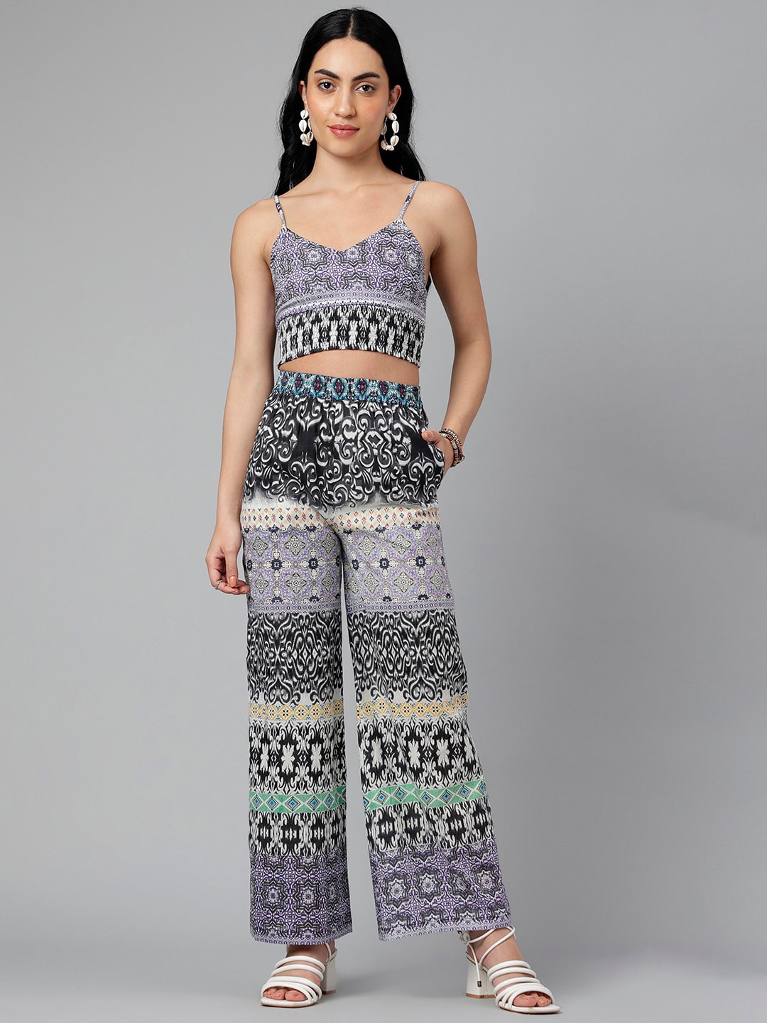 

I Love She Women Ethnic Motifs Printed High-Rise Parallel Trousers, Purple