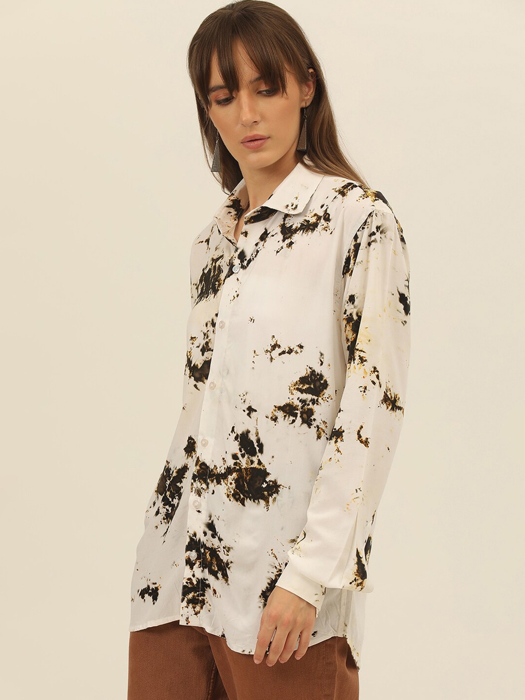 

JAVINISHKA Women Comfort Opaque Printed Casual Shirt, Khaki