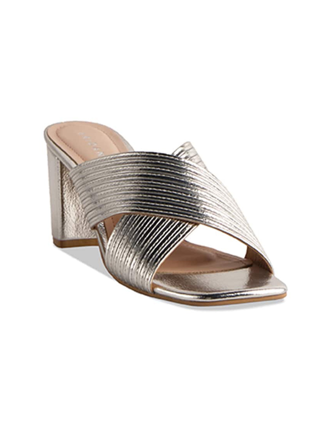 

ERIDANI Women Textured Block Sandals, Silver