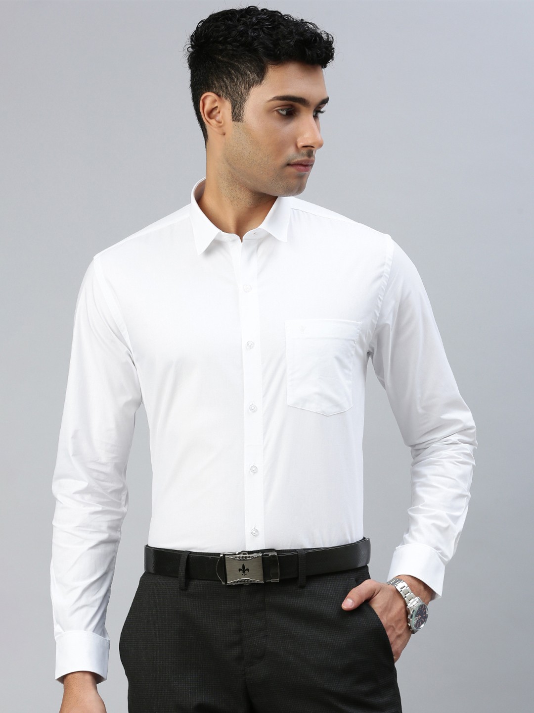 

Ramraj Men Classic Spread Collar Long Sleeves Cotton Ethnic Shirt, White