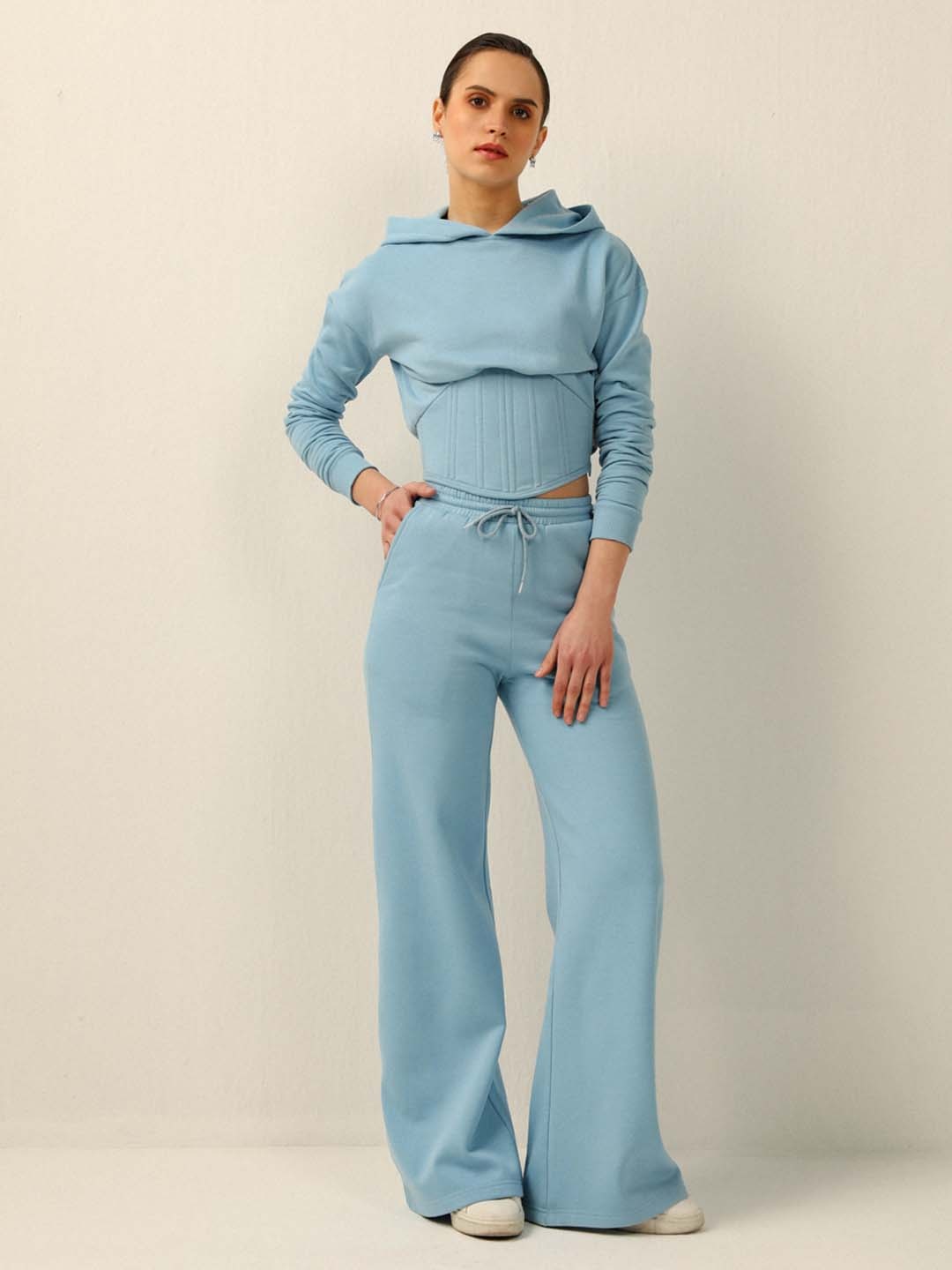 

DEBSTREET Hooded Cotton Crop Corset Pullover, Blue