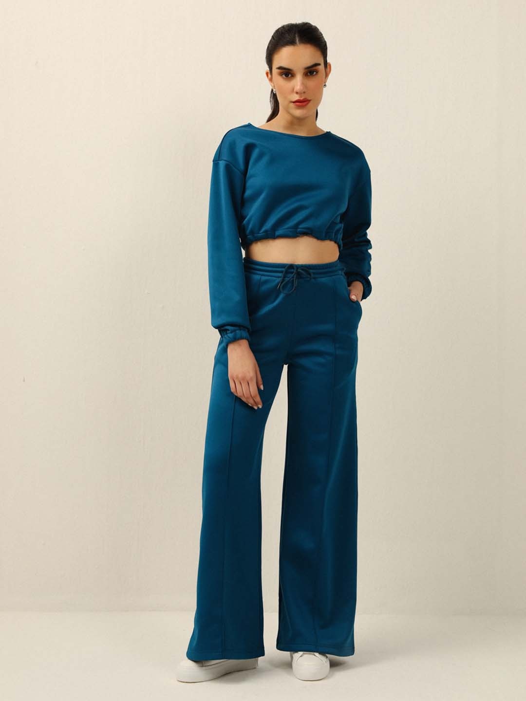 

DEBSTREET Round Neck Crop Pullover, Teal