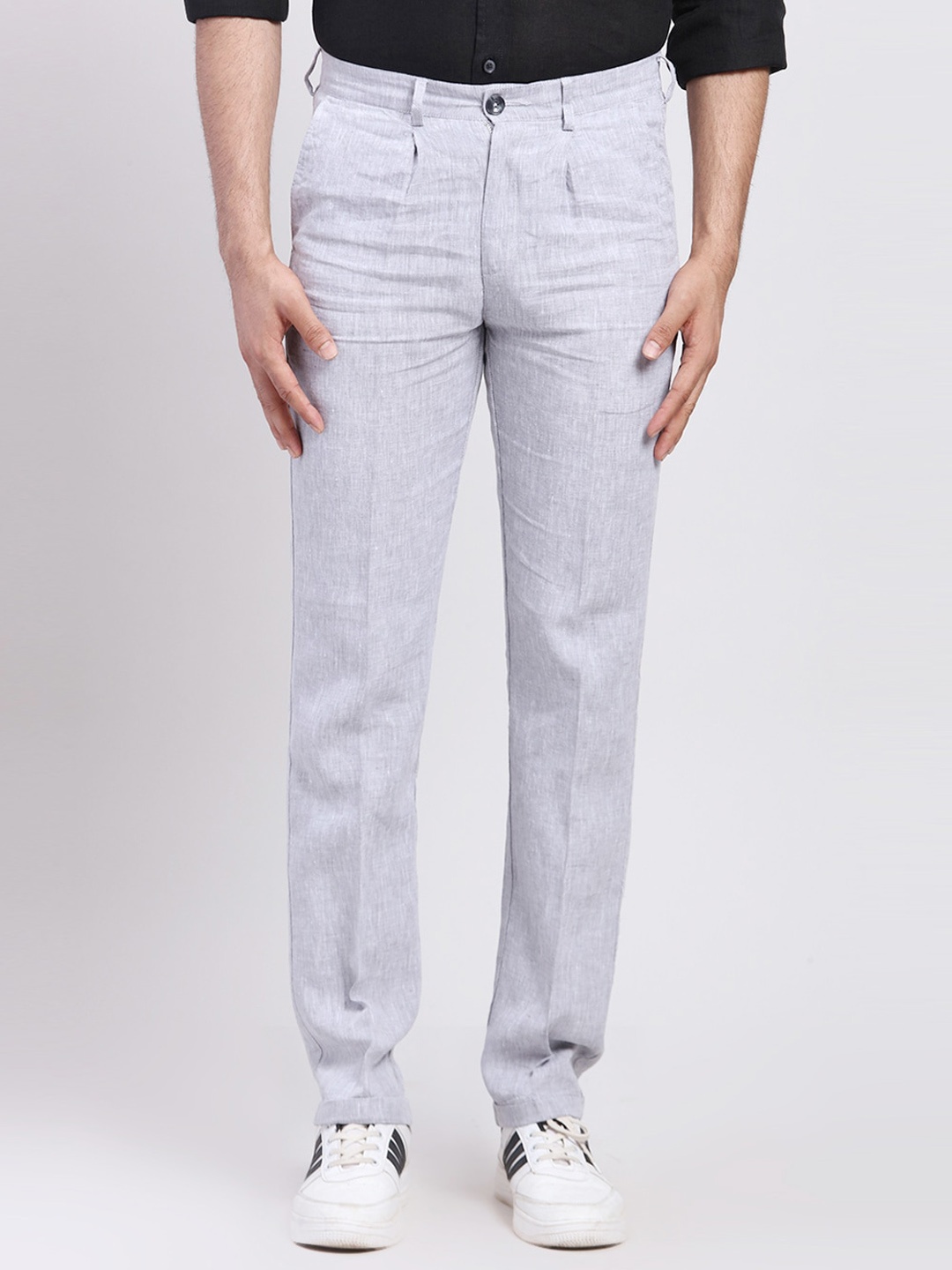 

ColorPlus Men Mid-Rise Regular Fit Trousers, Grey