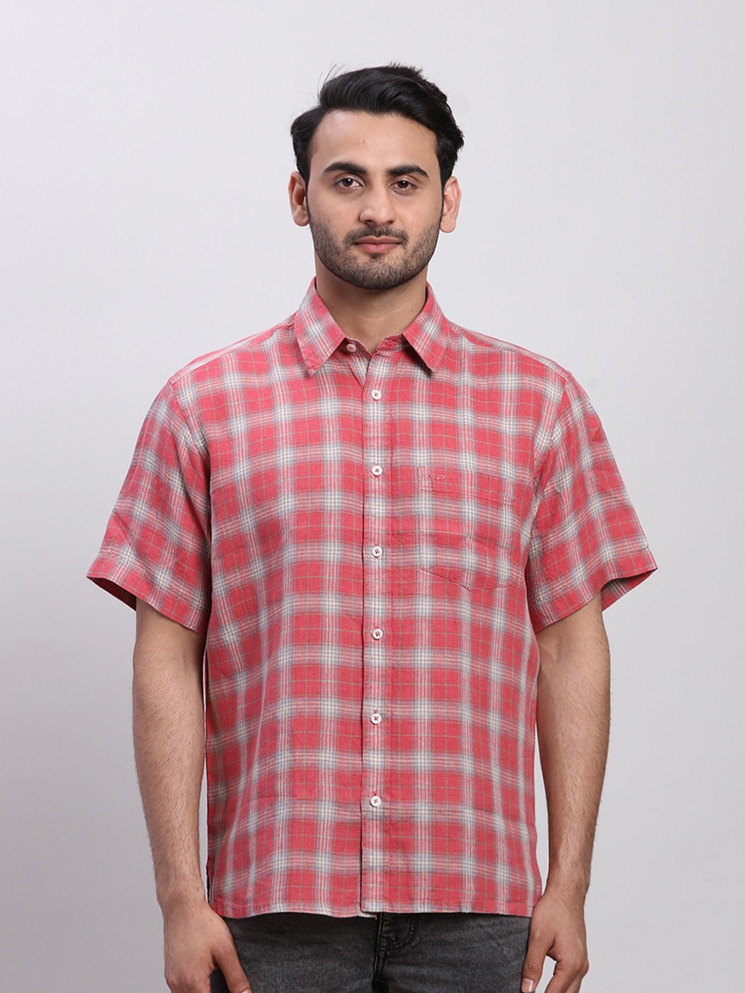 

ColorPlus Men Opaque Checked Casual Shirt, Red