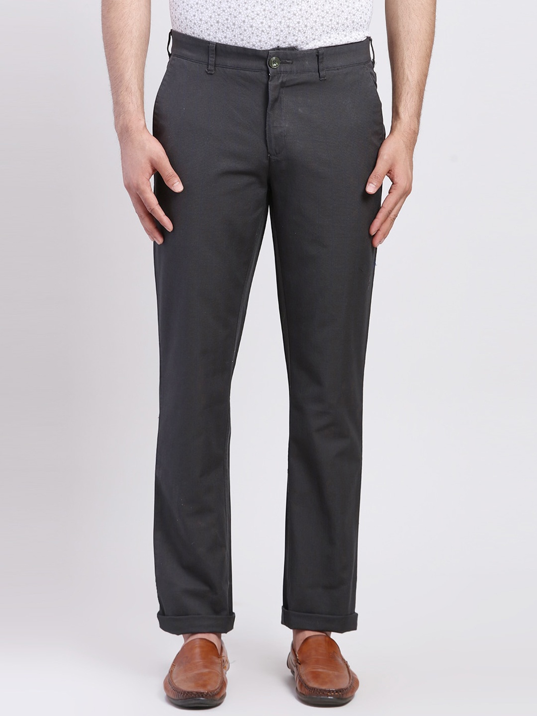 

ColorPlus Men Checked Slim Fit Cotton Chinos Trousers, Black