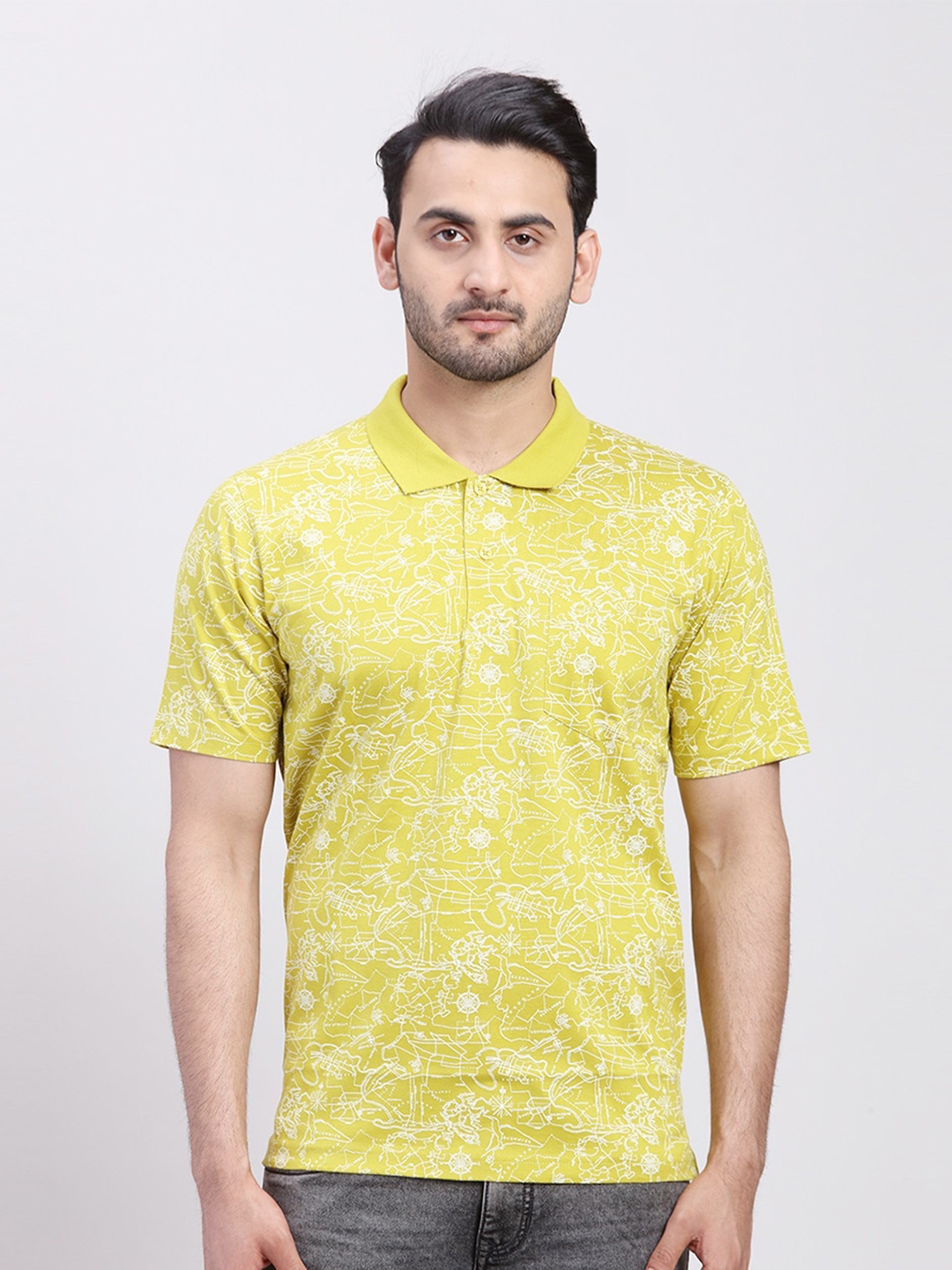 

ColorPlus Men Floral Printed Polo Collar Tropical T-shirt, Green