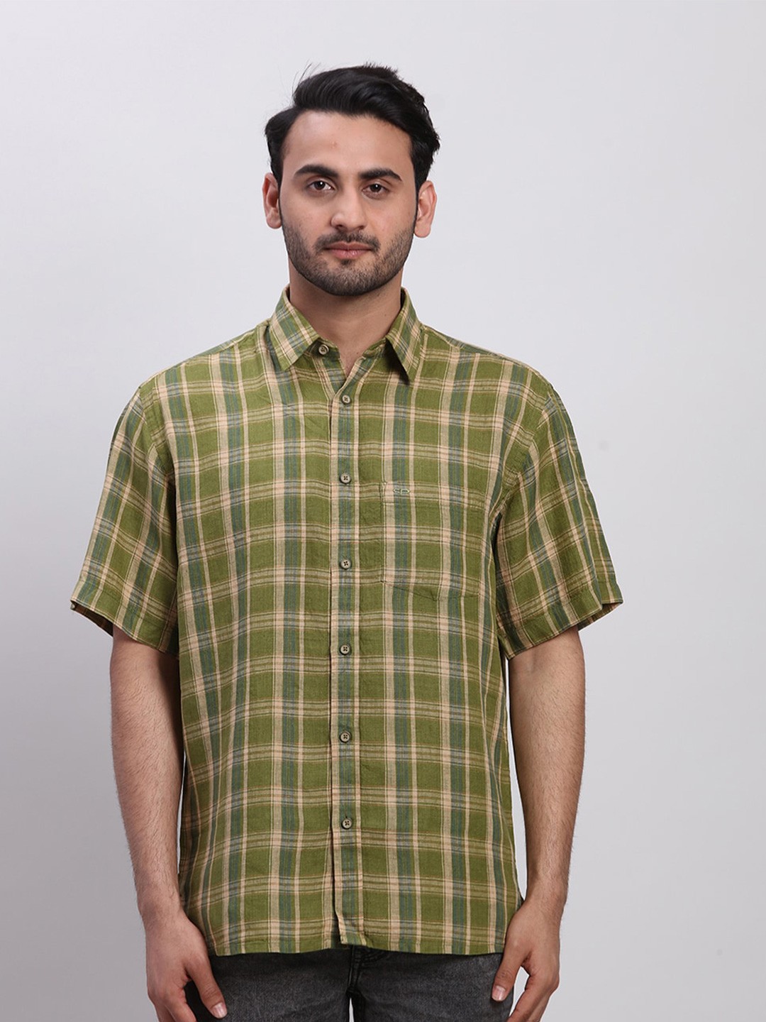 

ColorPlus Men Opaque Checked Casual Shirt, Green