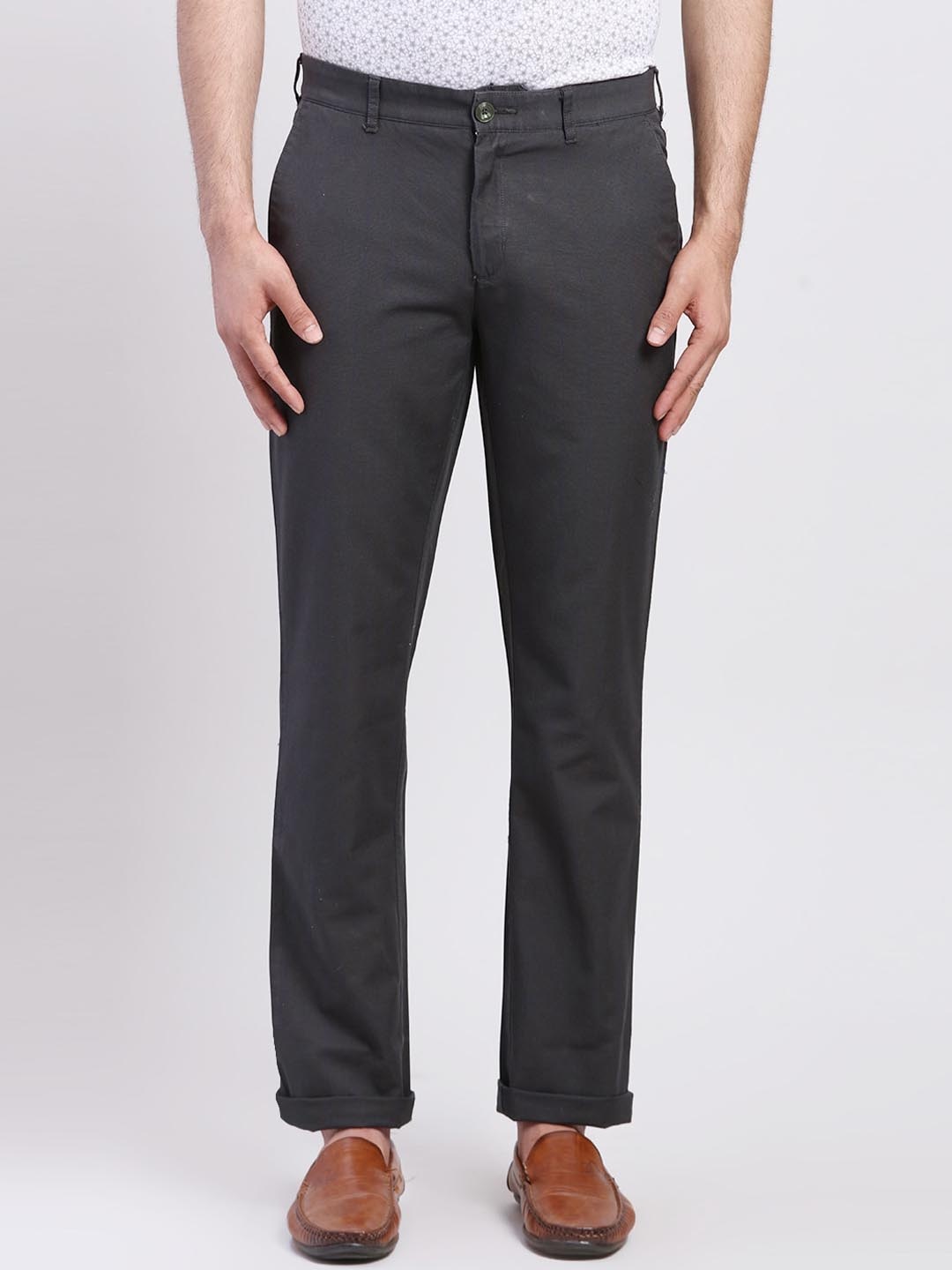 

ColorPlus Men Checked Slim Fit Cotton Chinos Trousers, Black