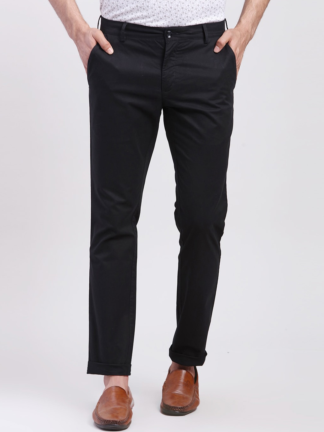 

ColorPlus Men Solid Slim Fit Cotton Chinos Trousers, Black
