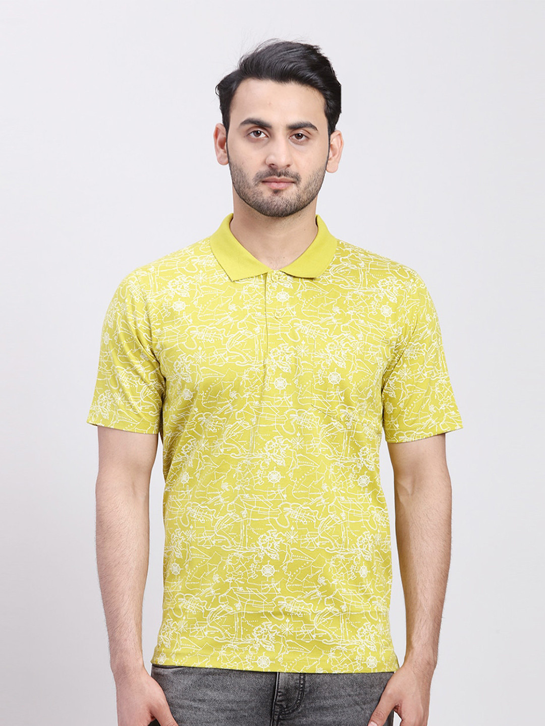 

ColorPlus Men Floral Printed Polo Collar Tropical T-shirt, Green